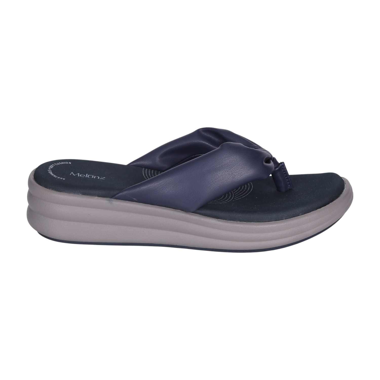 Women's Navy Blue Knotted Strap Wedge Flip-Flops