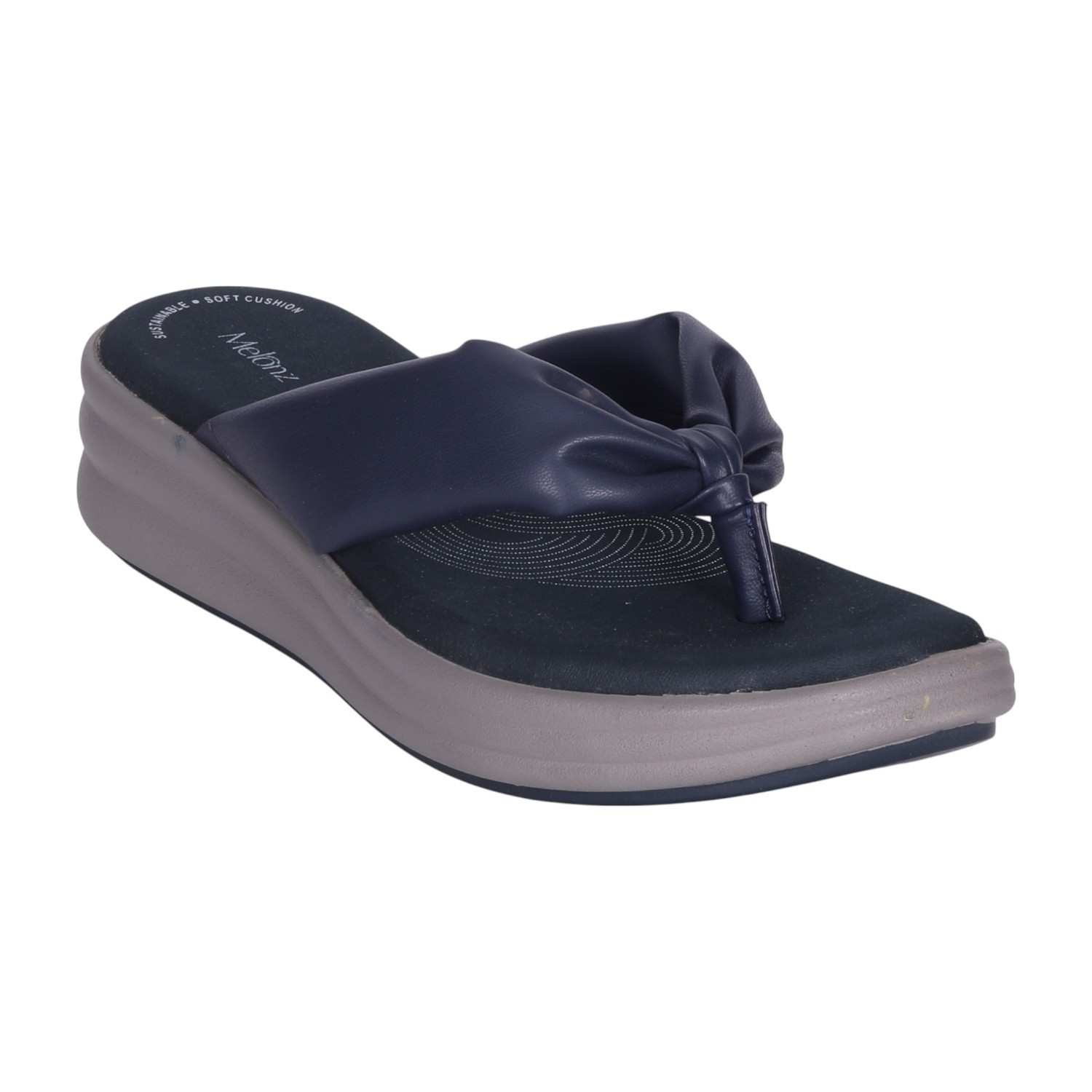 Women's Navy Blue Knotted Strap Wedge Flip-Flops