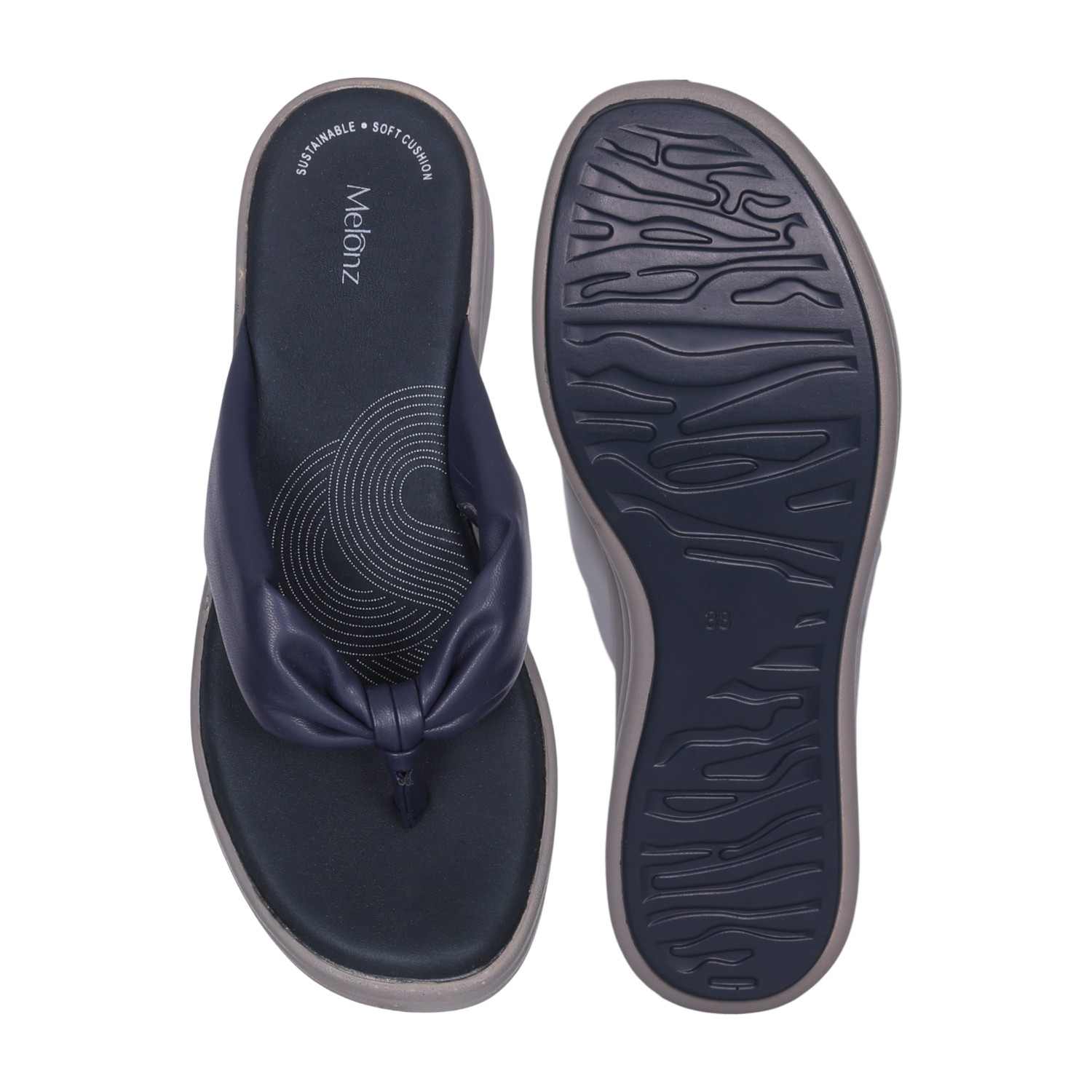 Women's Navy Blue Knotted Strap Wedge Flip-Flops