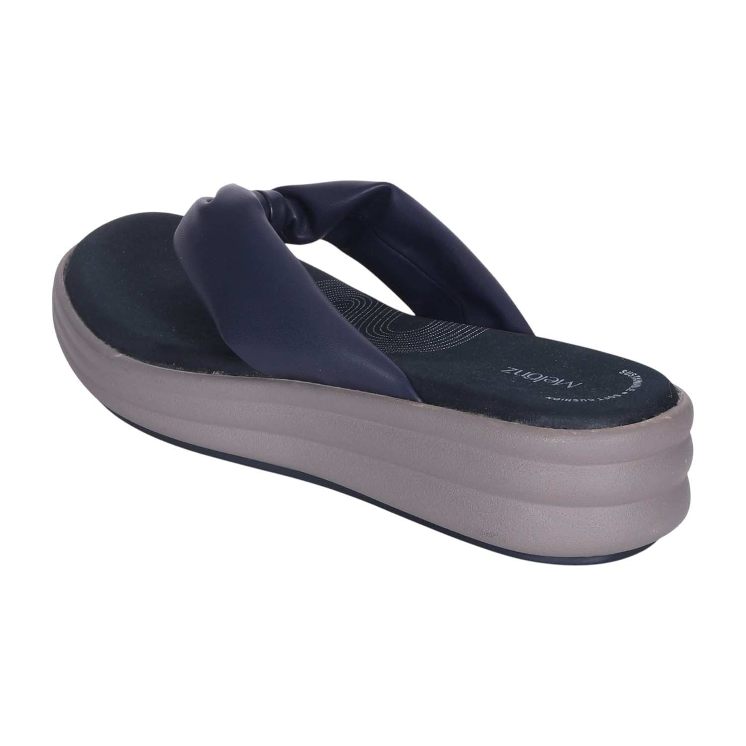 Women's Navy Blue Knotted Strap Wedge Flip-Flops