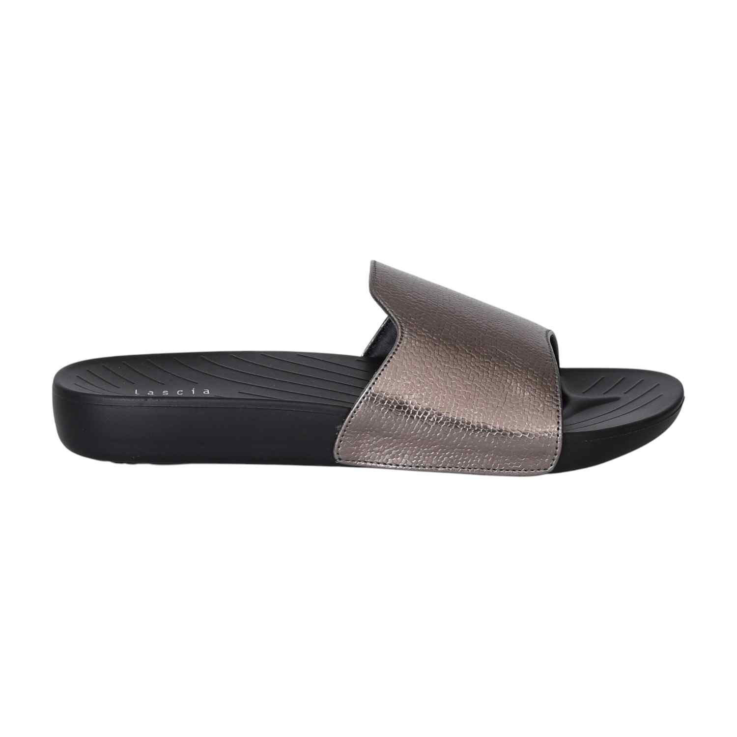 Gunmetal Luxe Comfort Slides for Women