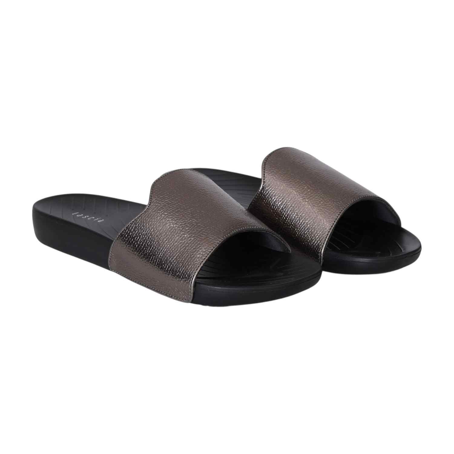 Gunmetal Luxe Comfort Slides for Women