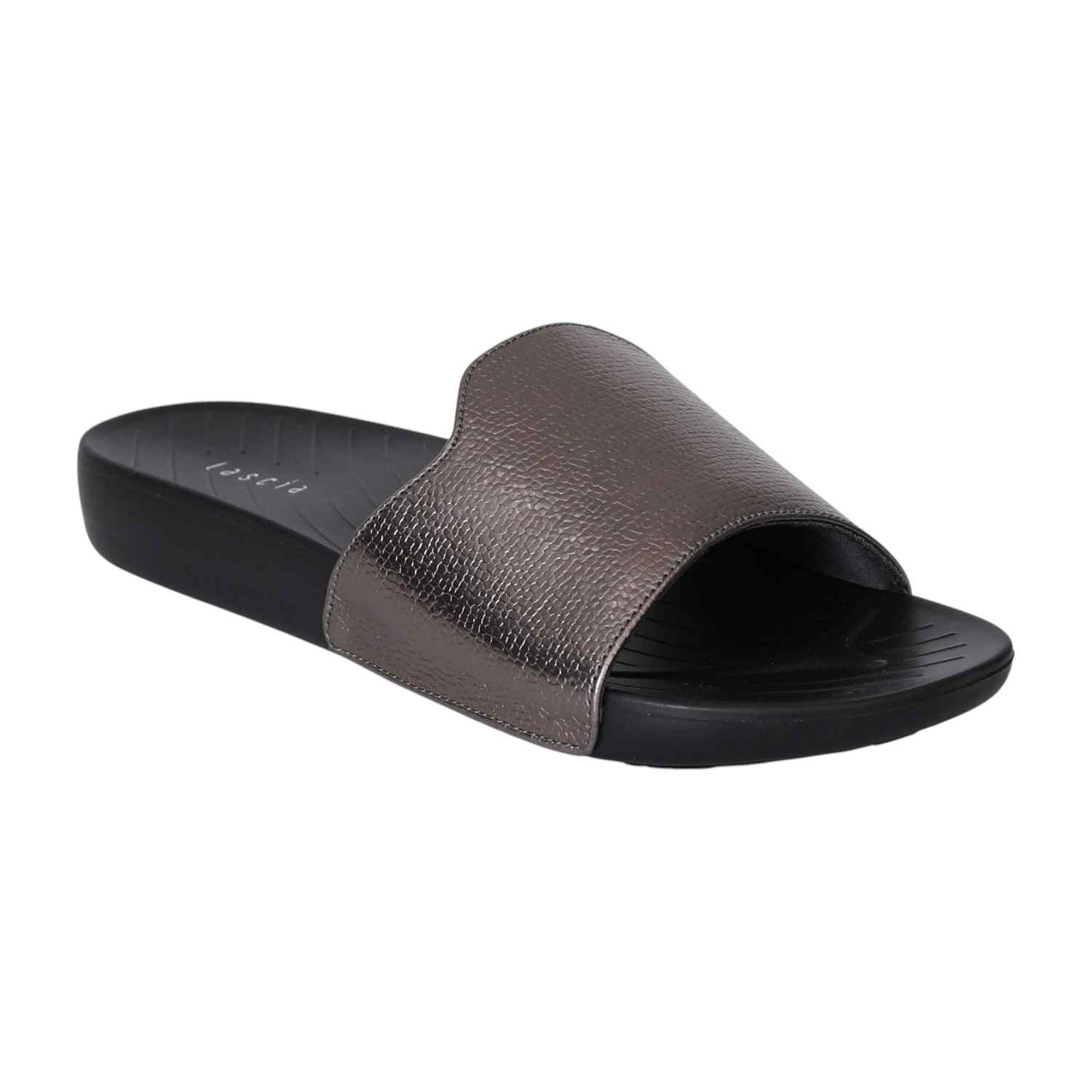 Gunmetal Luxe Comfort Slides for Women