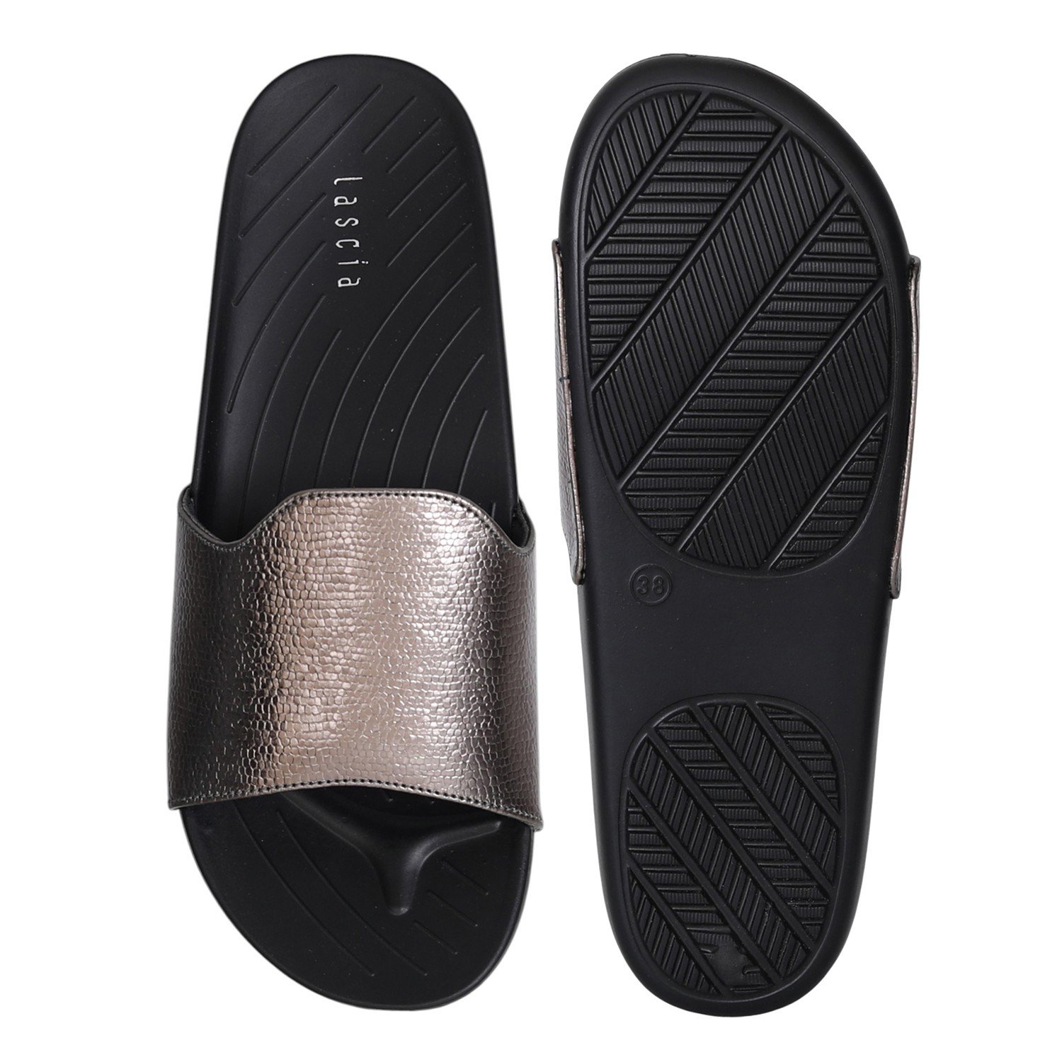 Gunmetal Luxe Comfort Slides for Women