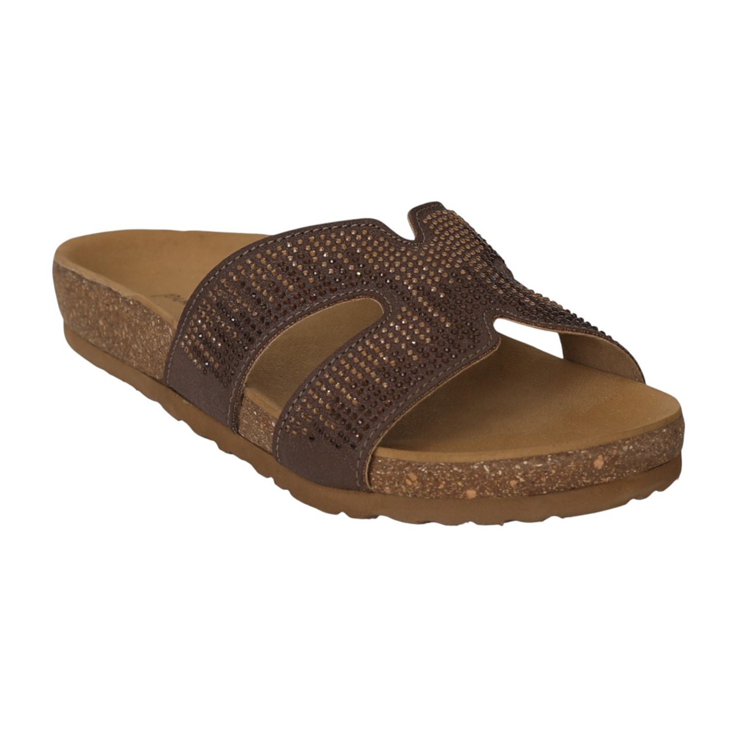Women Brown Studded Comfort Slides