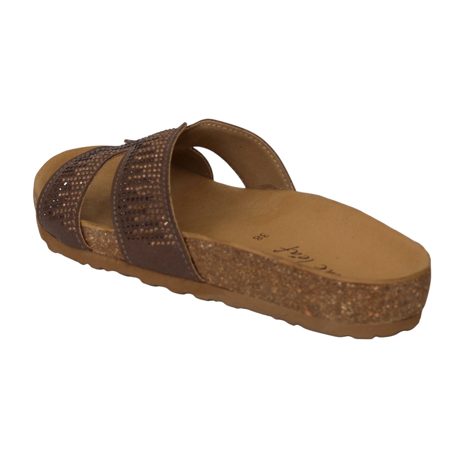 Women Brown Studded Comfort Slides