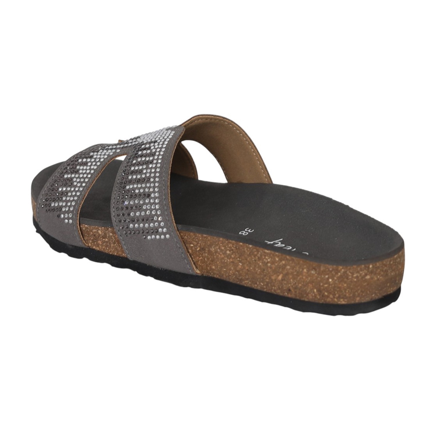 Women Grey Studded Comfort Slides