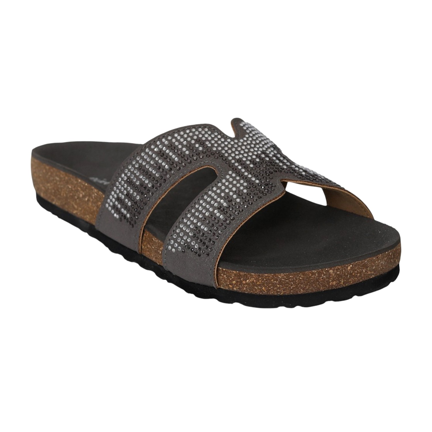 Women Grey Studded Comfort Slides