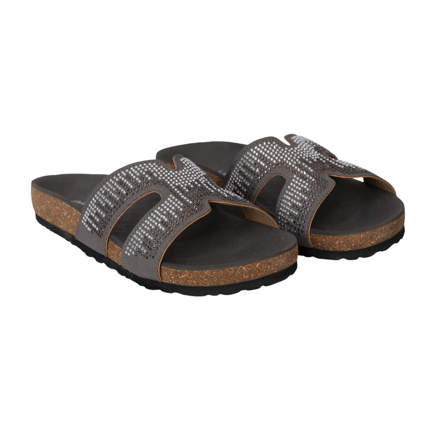 Women Grey Studded Comfort Slides