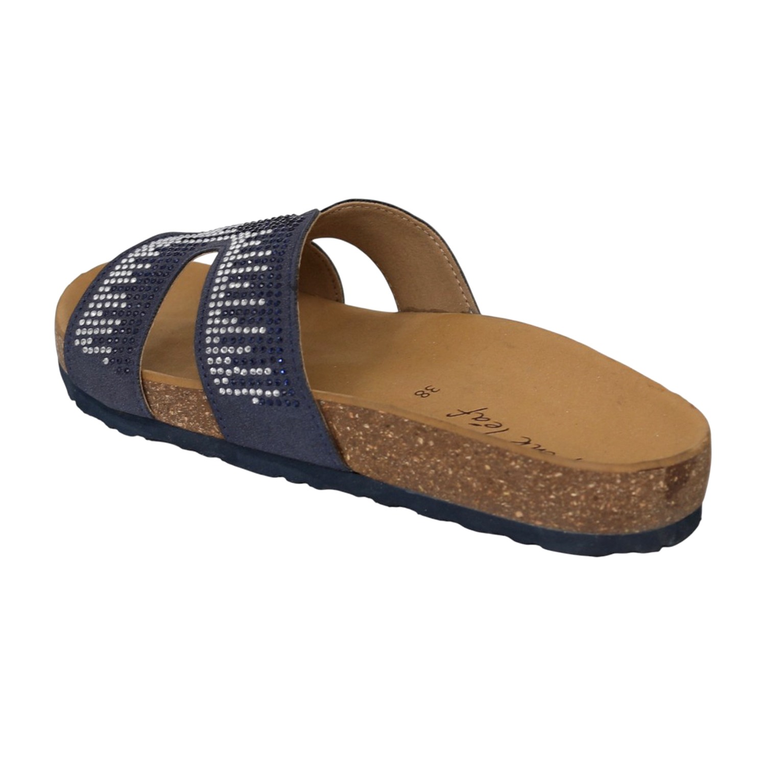 Women Navy Blue Studded Comfort Slides
