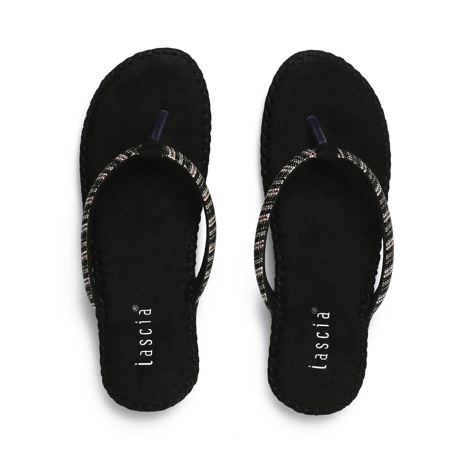Black Embellished Casual Flats for Women