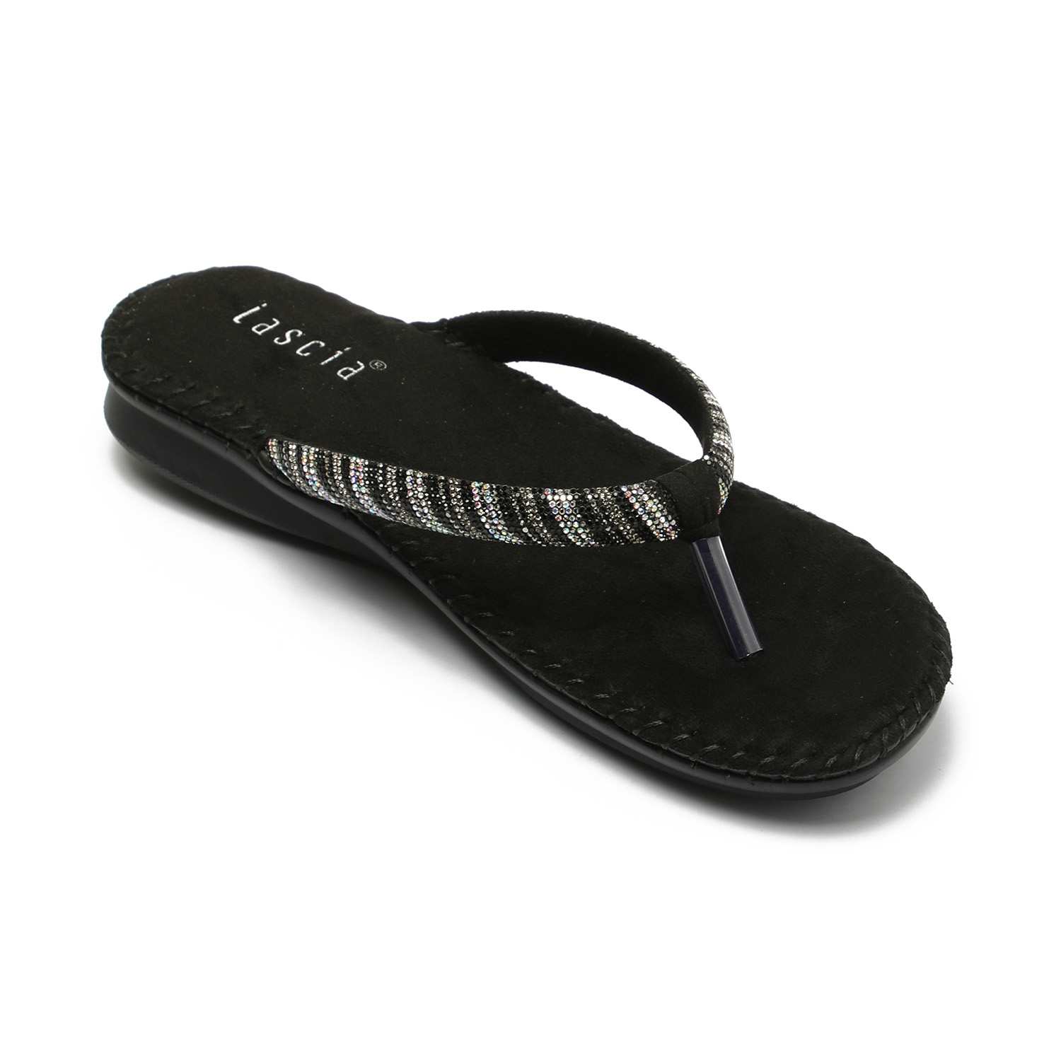 Black Embellished Casual Flats for Women