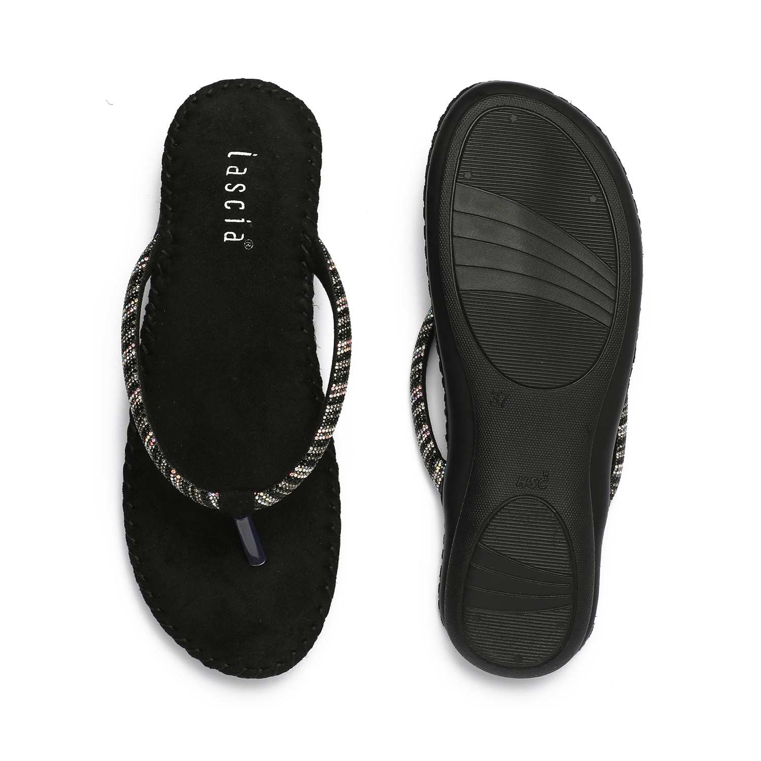 Black Embellished Casual Flats for Women