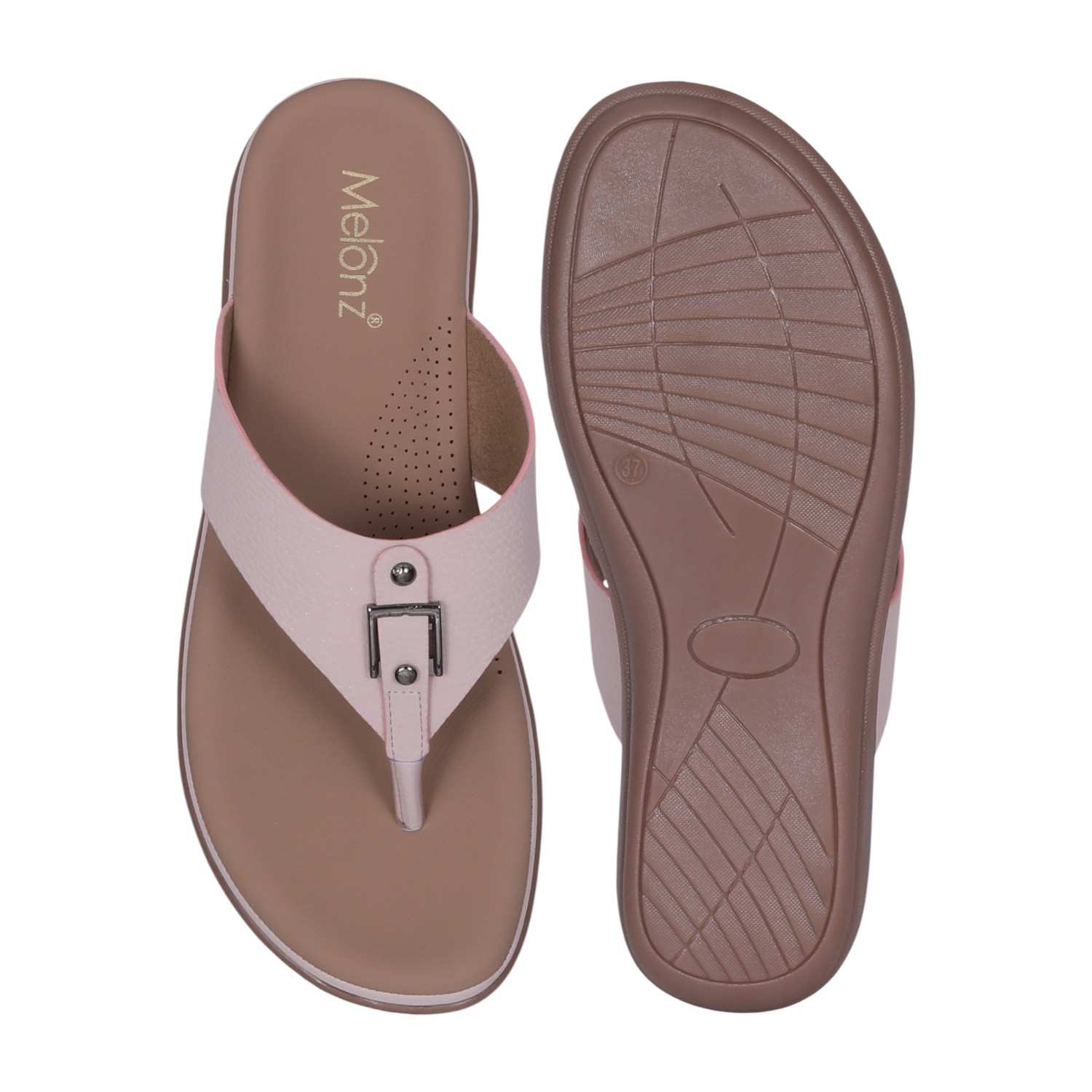 Women's Peach Buckle-Accent Thong Sandals