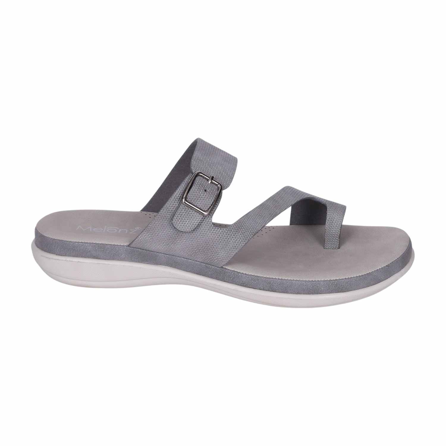 Women's Grey Adjustable Strap Toe-Ring Comfort Sandals