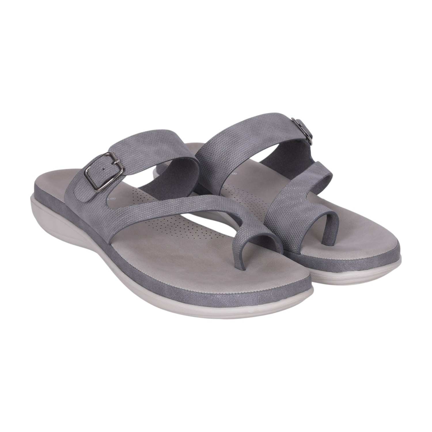 Women's Grey Adjustable Strap Toe-Ring Comfort Sandals