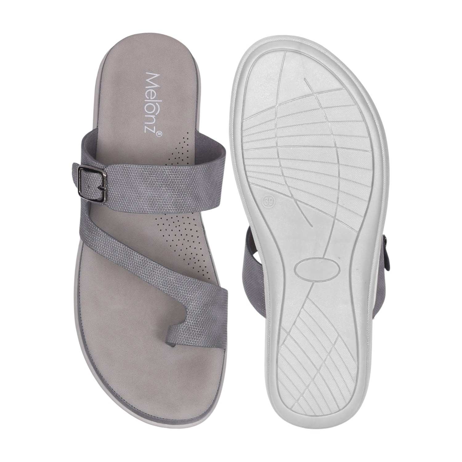 Women's Grey Adjustable Strap Toe-Ring Comfort Sandals