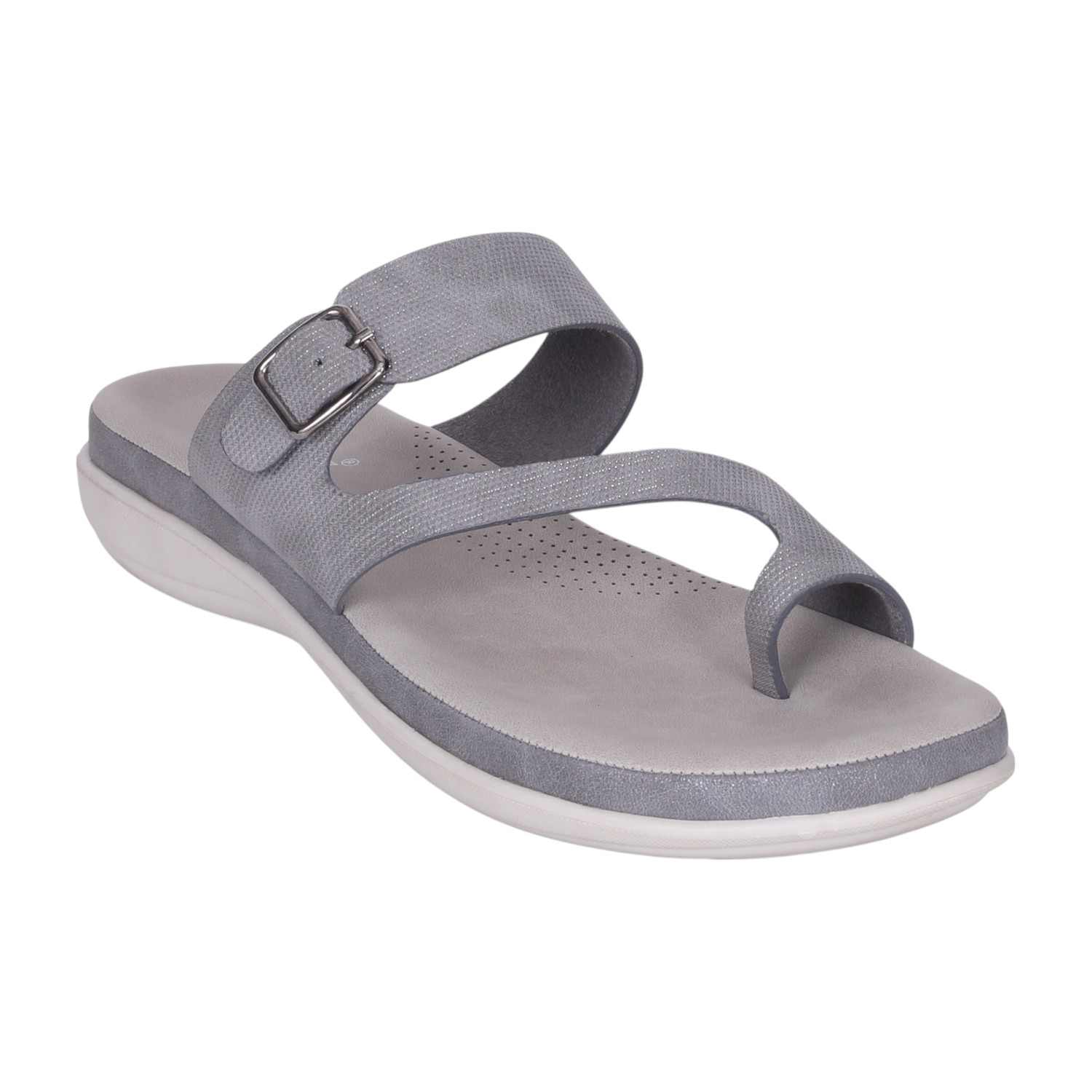 Women's Grey Adjustable Strap Toe-Ring Comfort Sandals