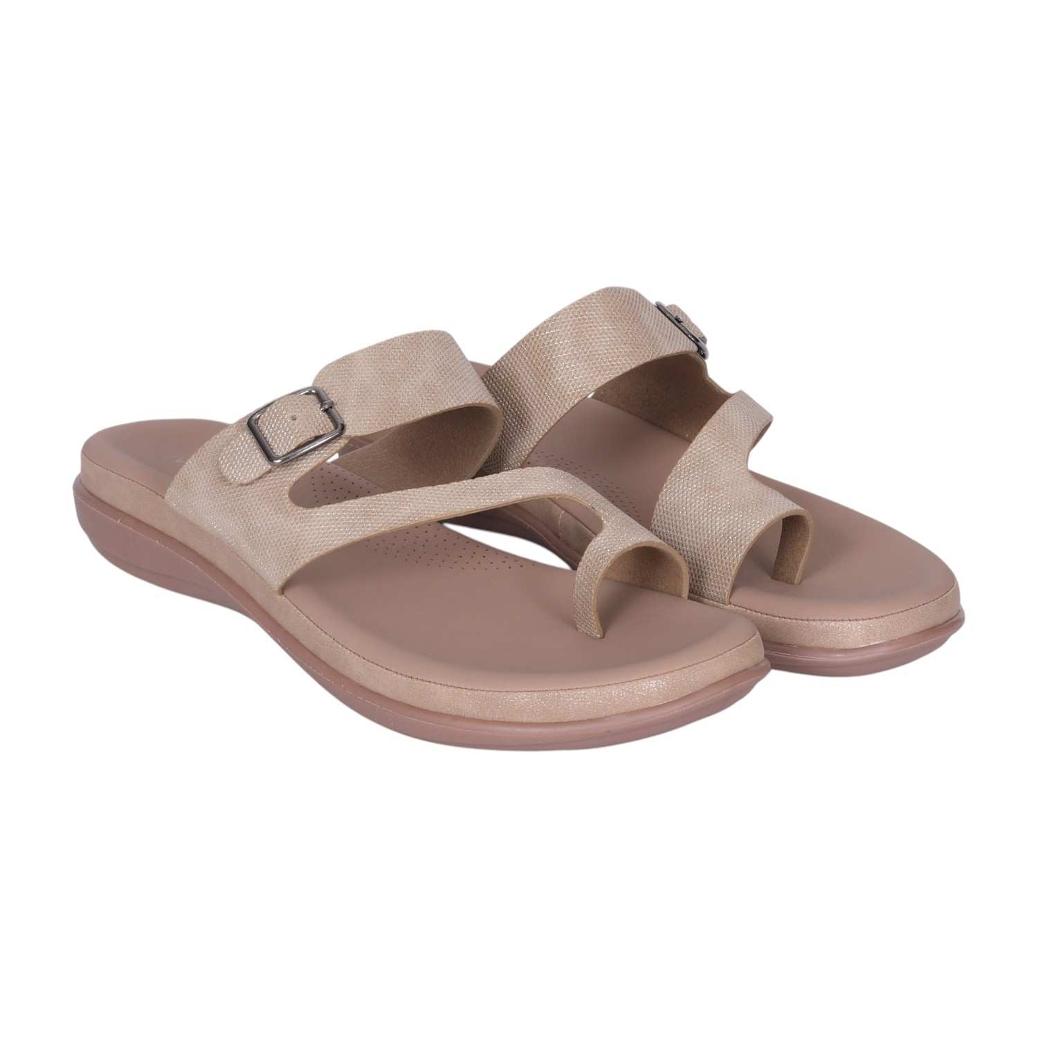 Women's Khaki Adjustable Strap Toe-Ring Comfort Sandals