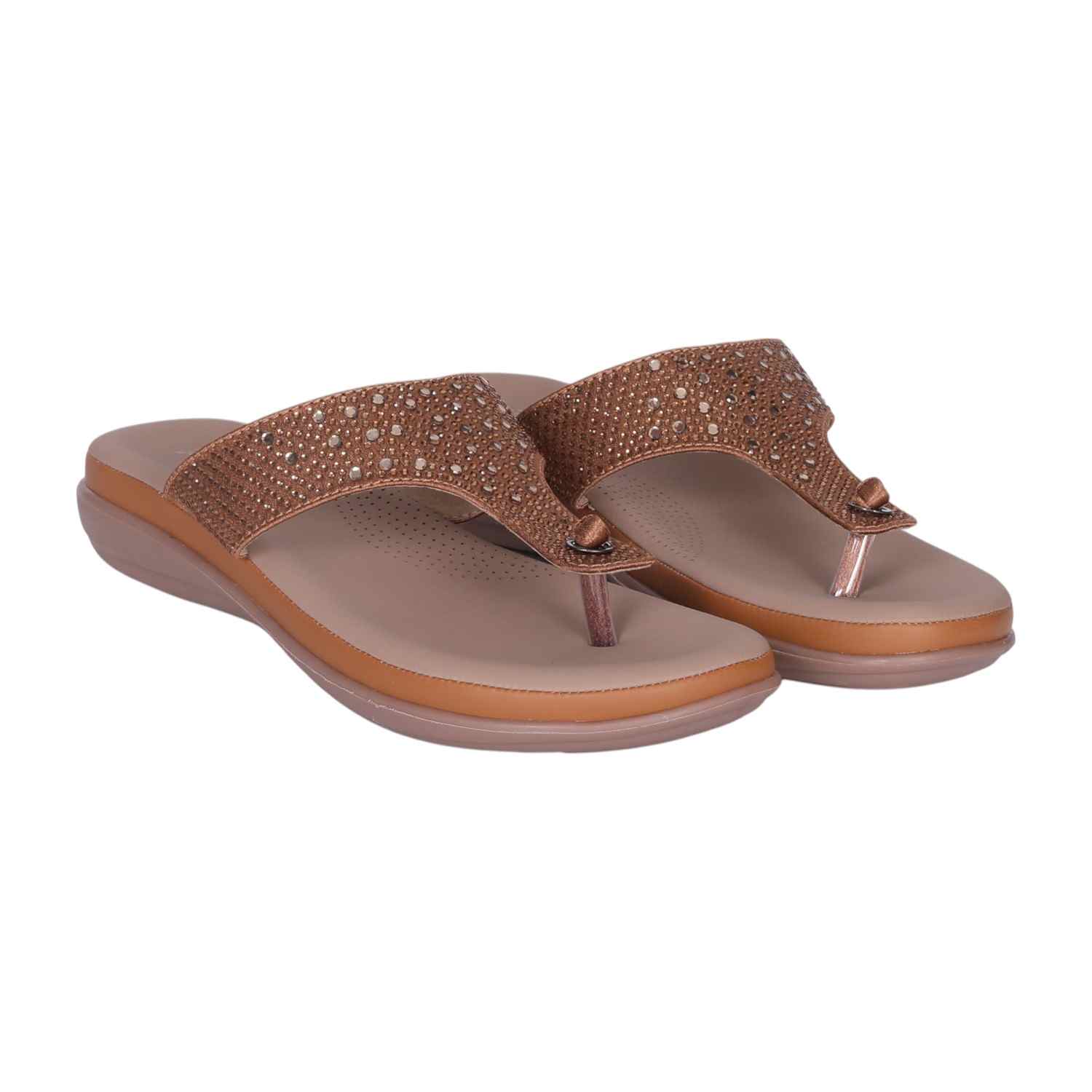 Women's Antique Bronze Rhinestone Thong Sandals with Wedge Heel