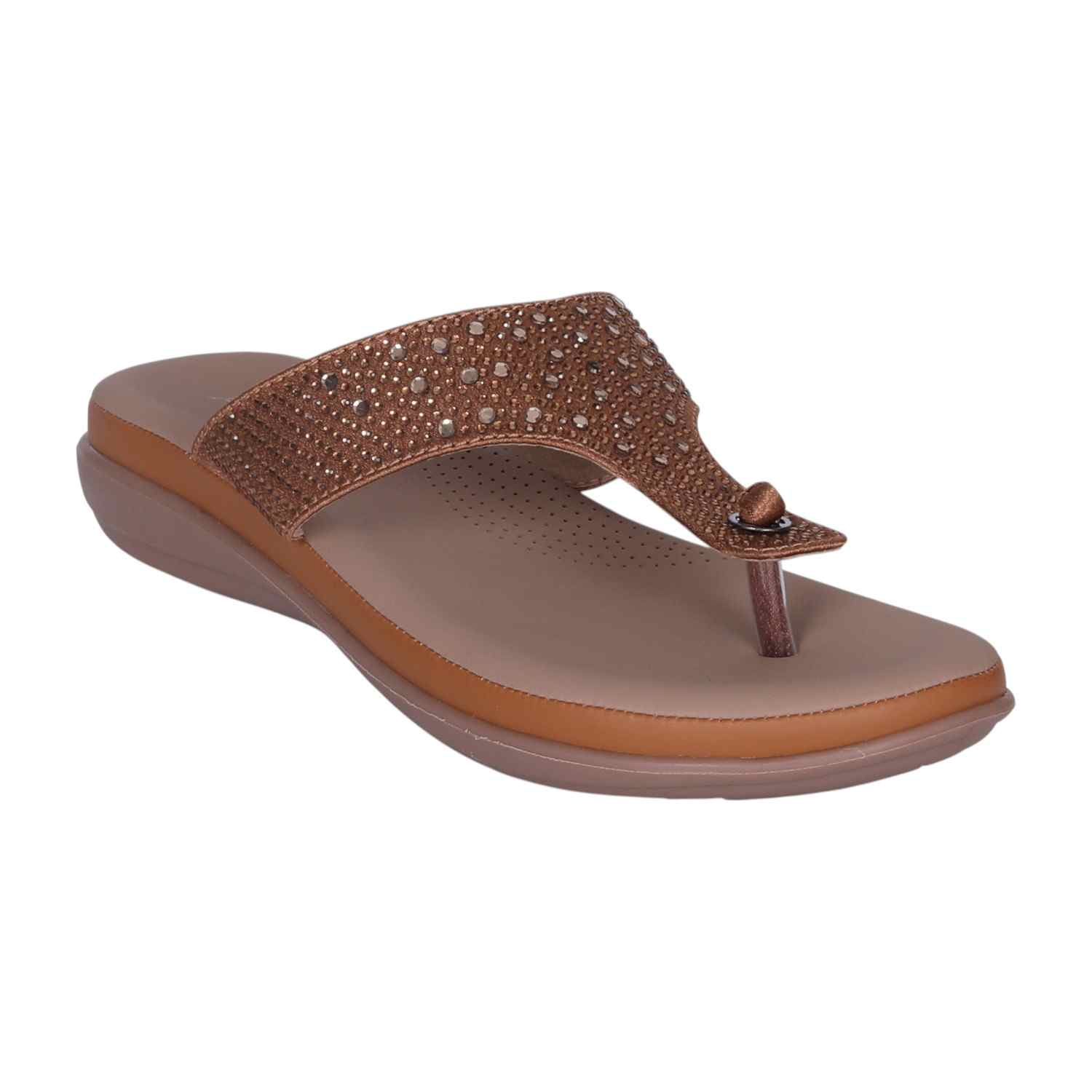 Women's Antique Bronze Rhinestone Thong Sandals with Wedge Heel