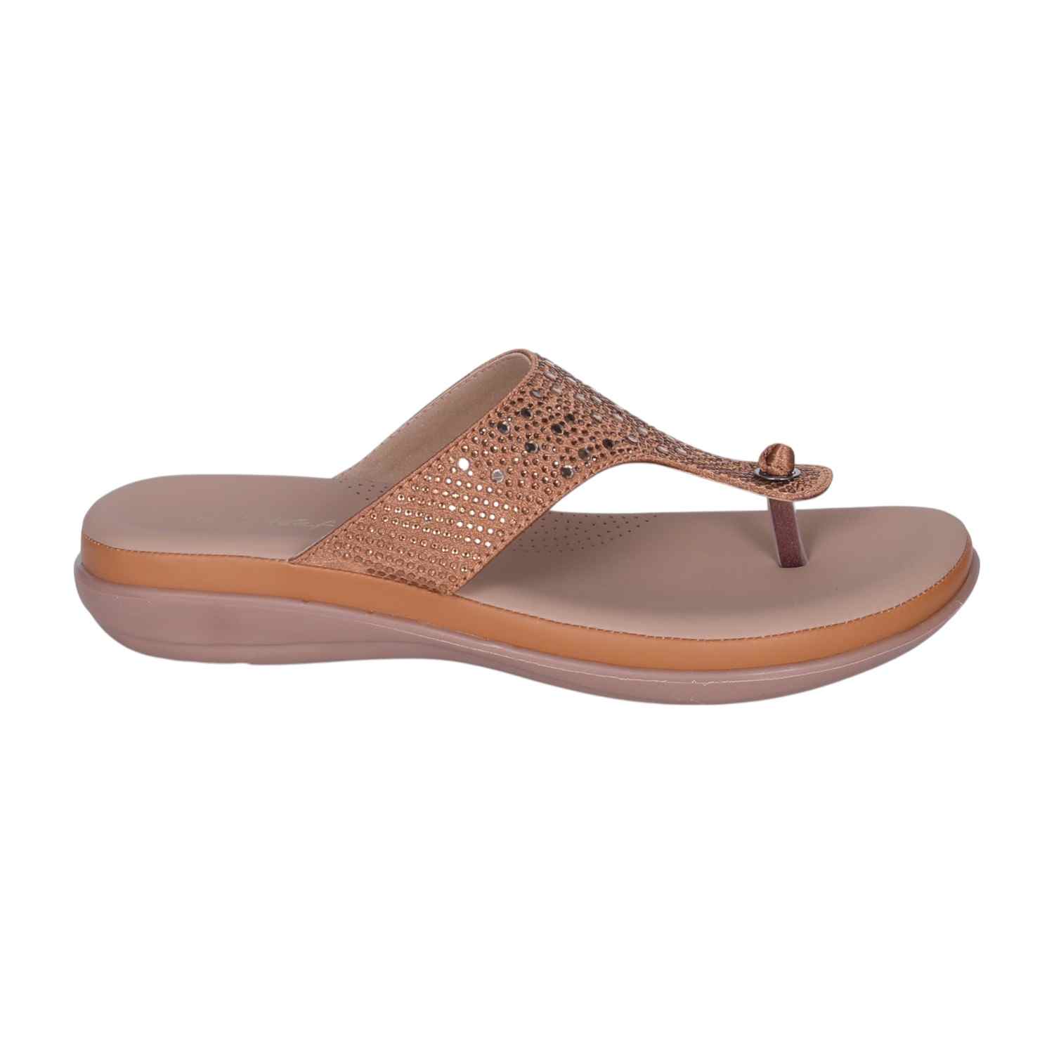 Women's Antique Bronze Rhinestone Thong Sandals with Wedge Heel