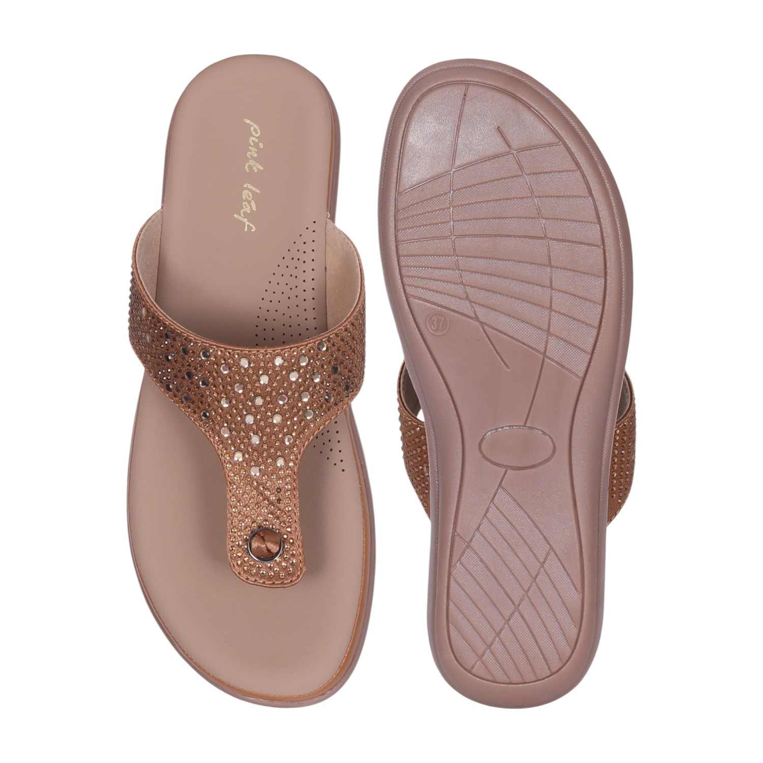 Women's Antique Bronze Rhinestone Thong Sandals with Wedge Heel