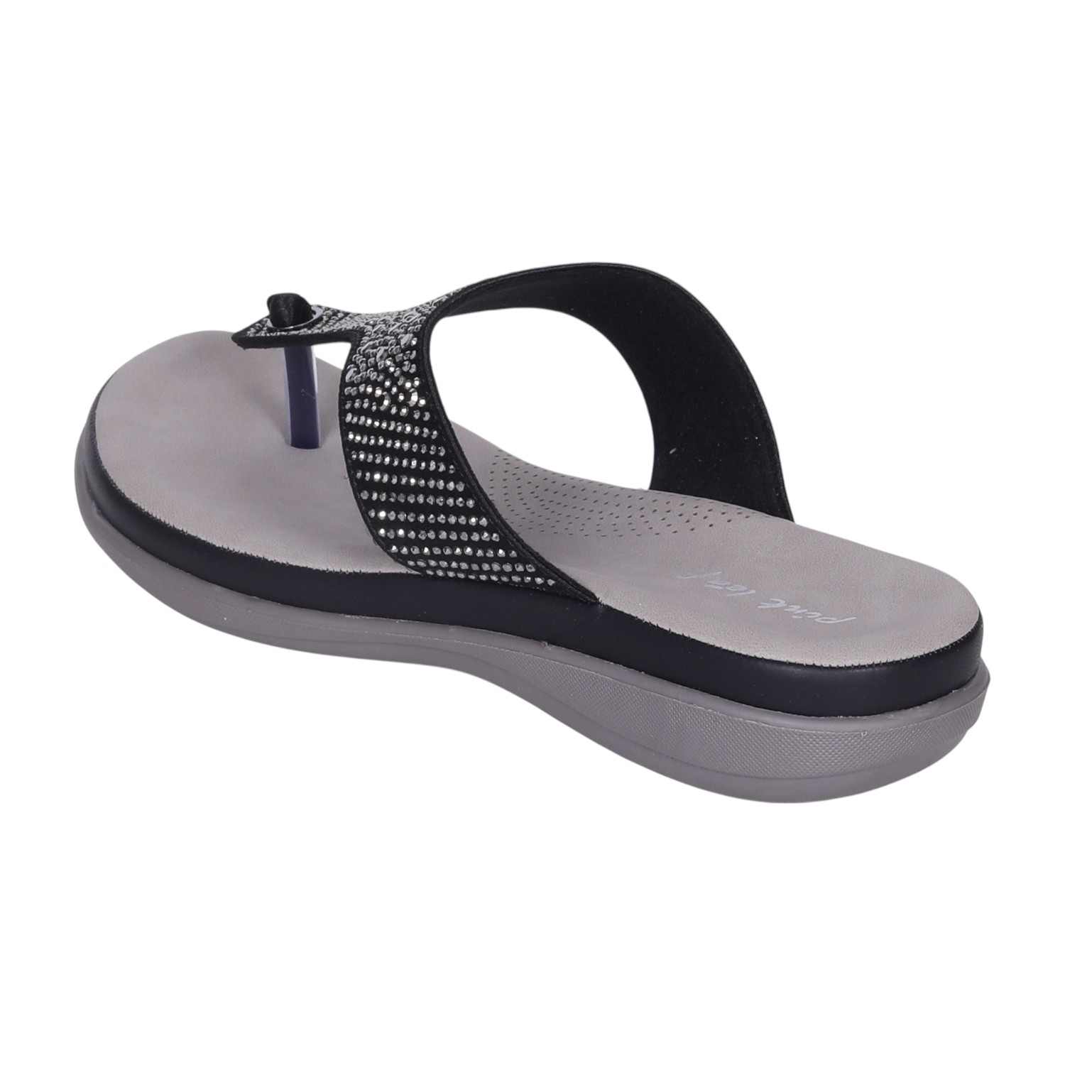 Women's Antique Black Rhinestone Thong Sandals with Wedge Heel
