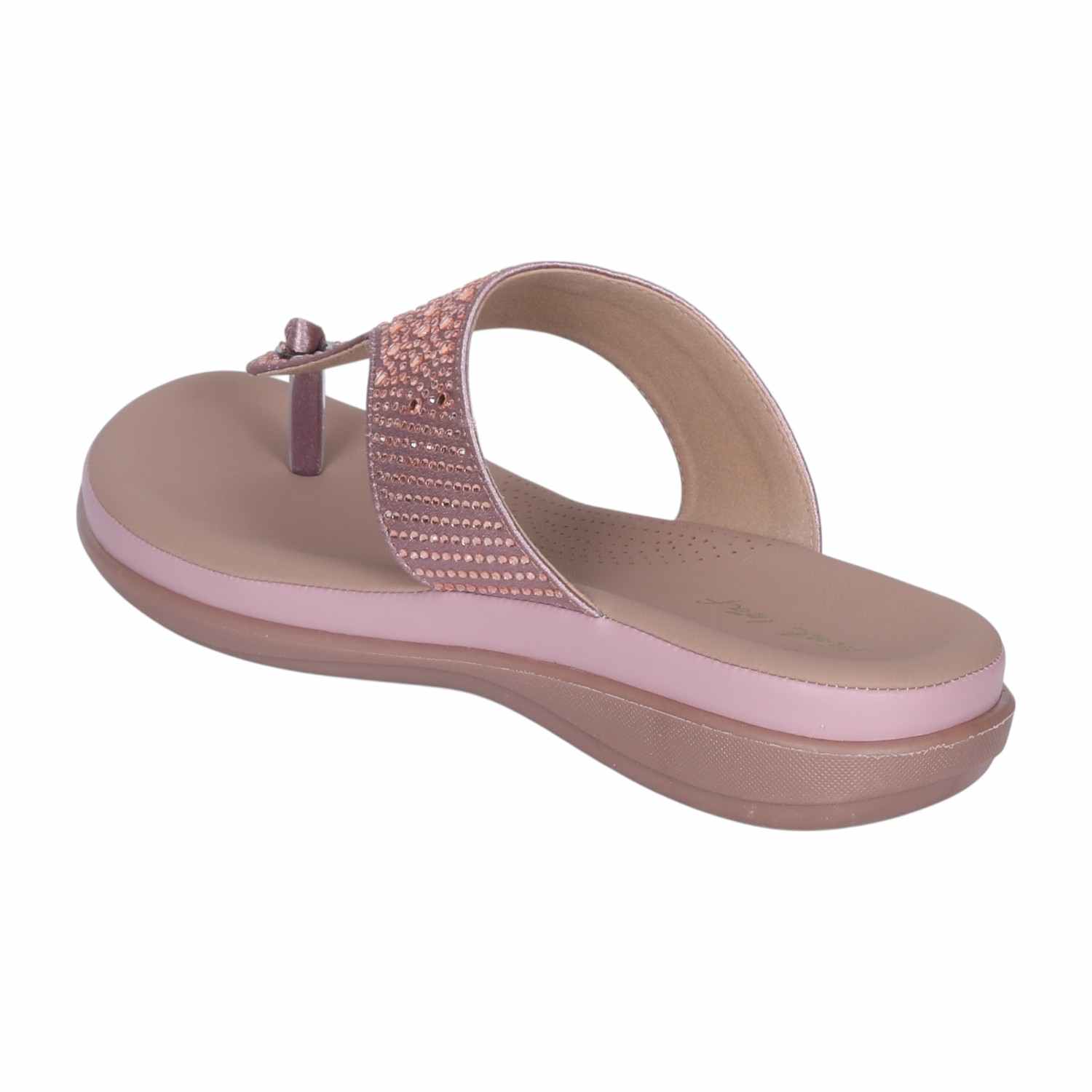 Women's Antique Peach Rhinestone Thong Sandals with Wedge Heel