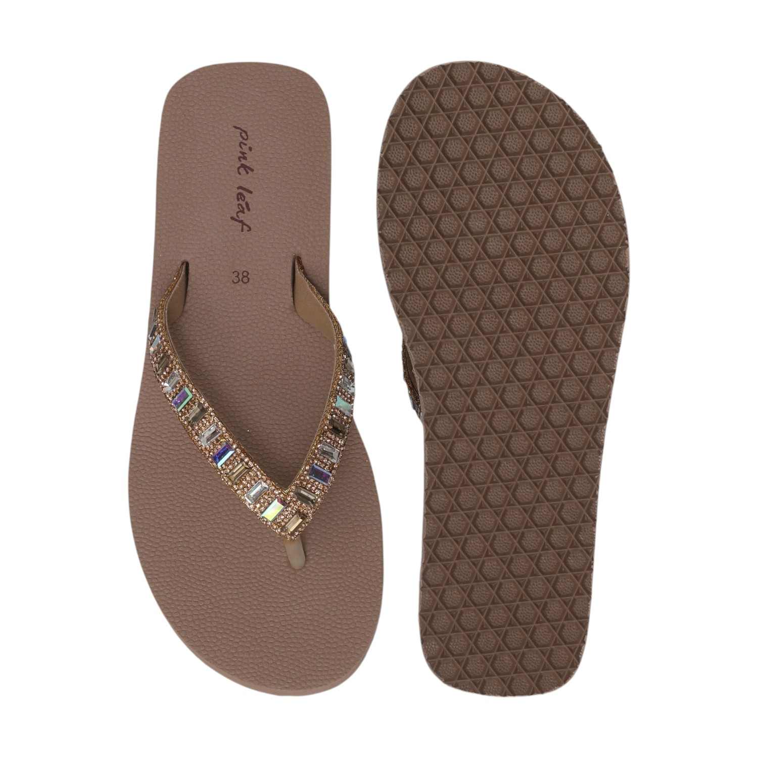 Brown Coloured Embellished Thongs for Women