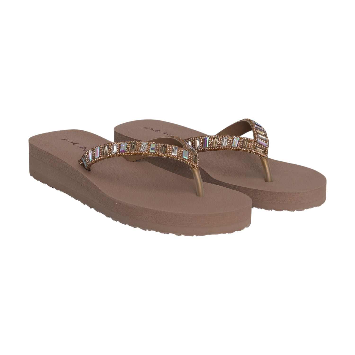 Brown Coloured Embellished Thongs for Women