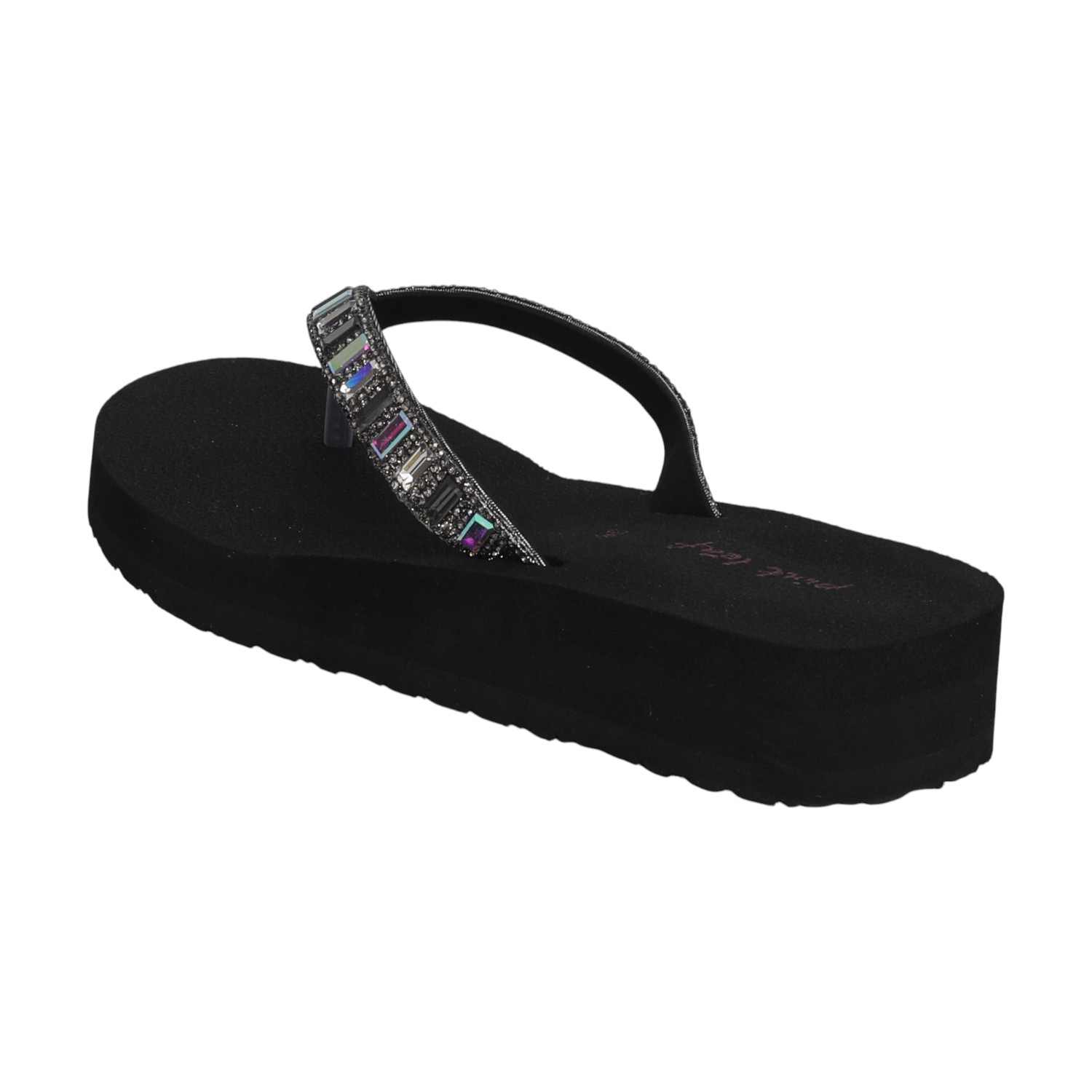 Black Coloured Embellished Thongs for Women