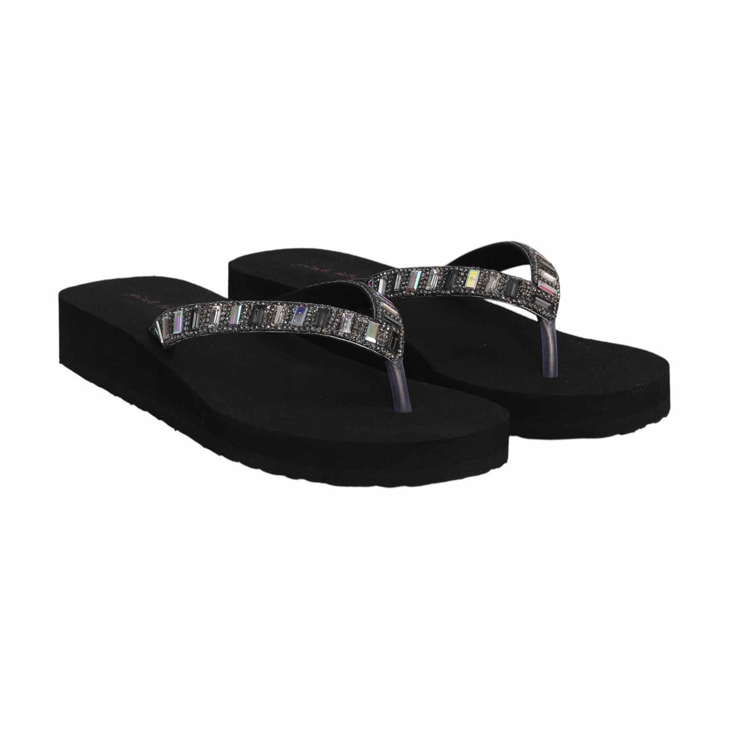 Black Coloured Embellished Thongs for Women