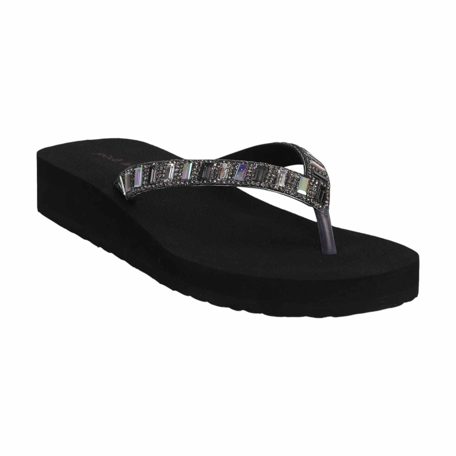 Black Coloured Embellished Thongs for Women