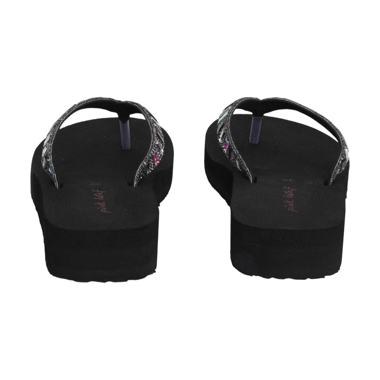 Black Coloured Embellished Thongs for Women