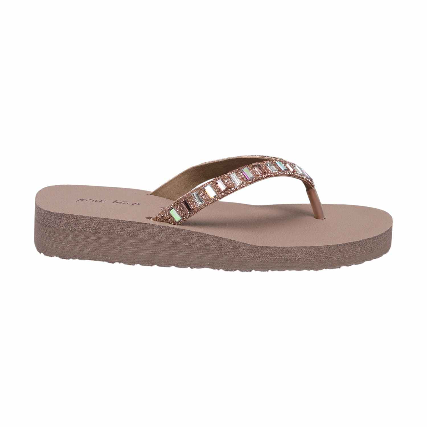 Rose Gold Coloured Embellished Thongs for Women