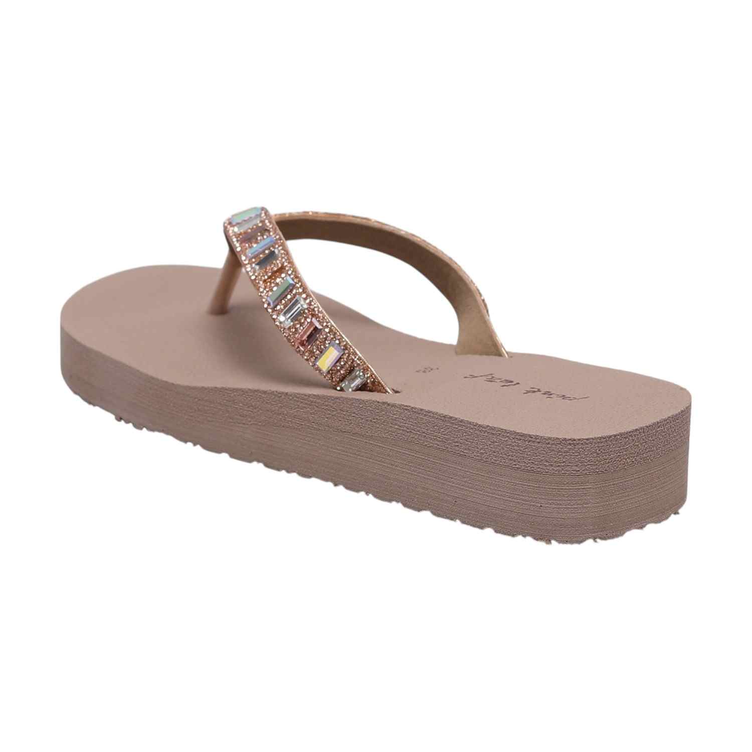 Rose Gold Coloured Embellished Thongs for Women