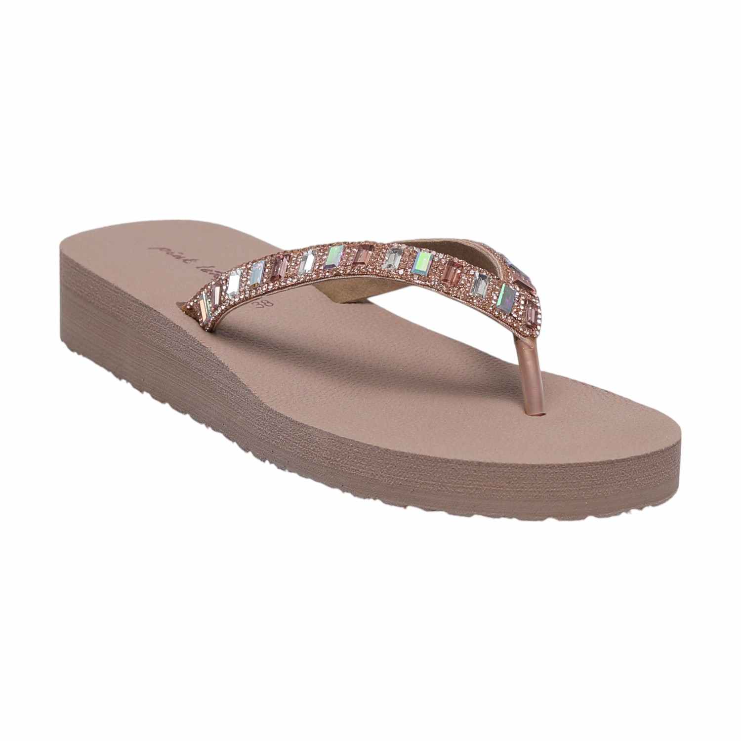 Rose Gold Coloured Embellished Thongs for Women