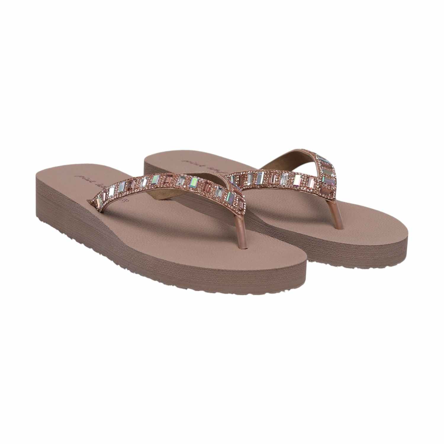 Rose Gold Coloured Embellished Thongs for Women