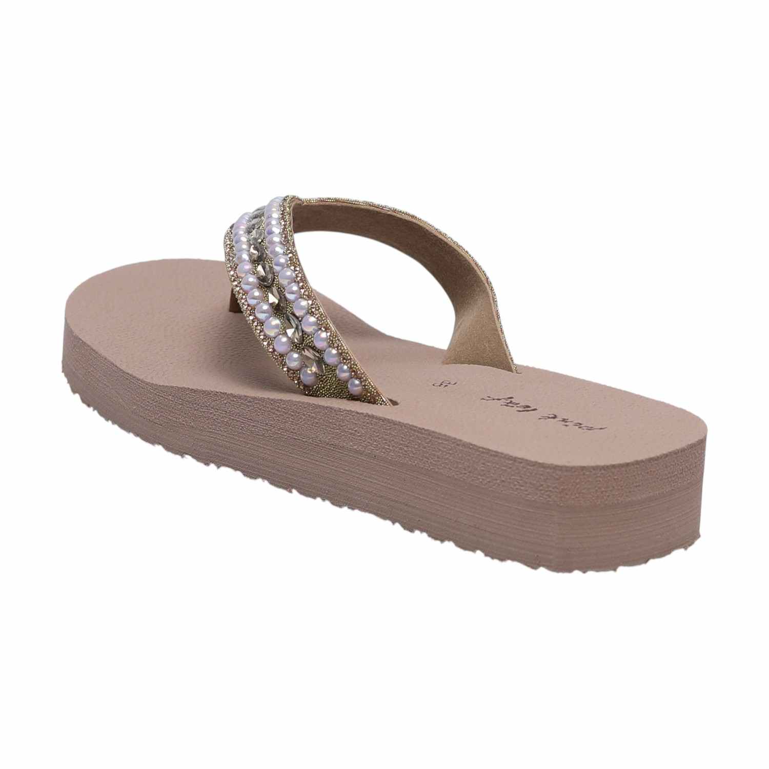 Brown Coloured Thongs with Pearl Embellishments for Women