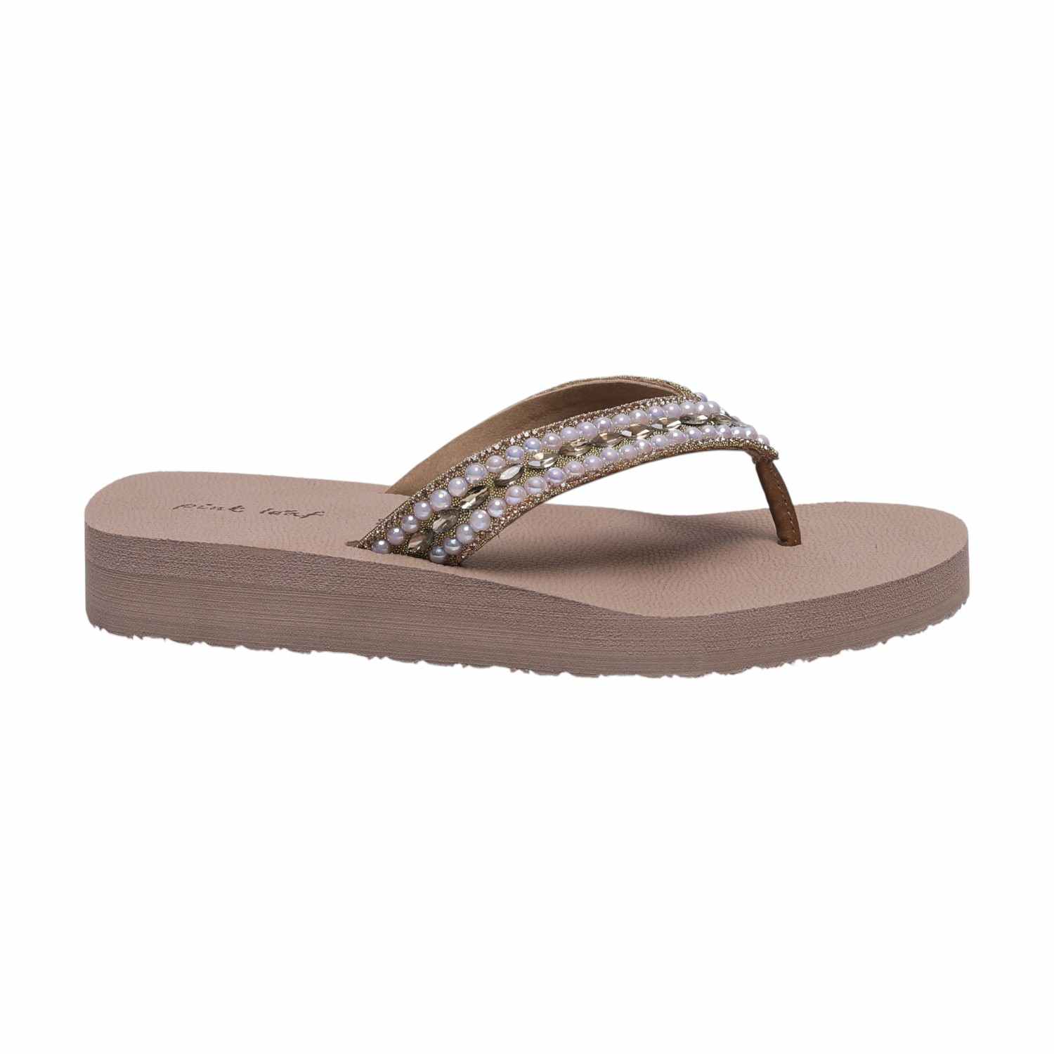 Brown Coloured Thongs with Pearl Embellishments for Women