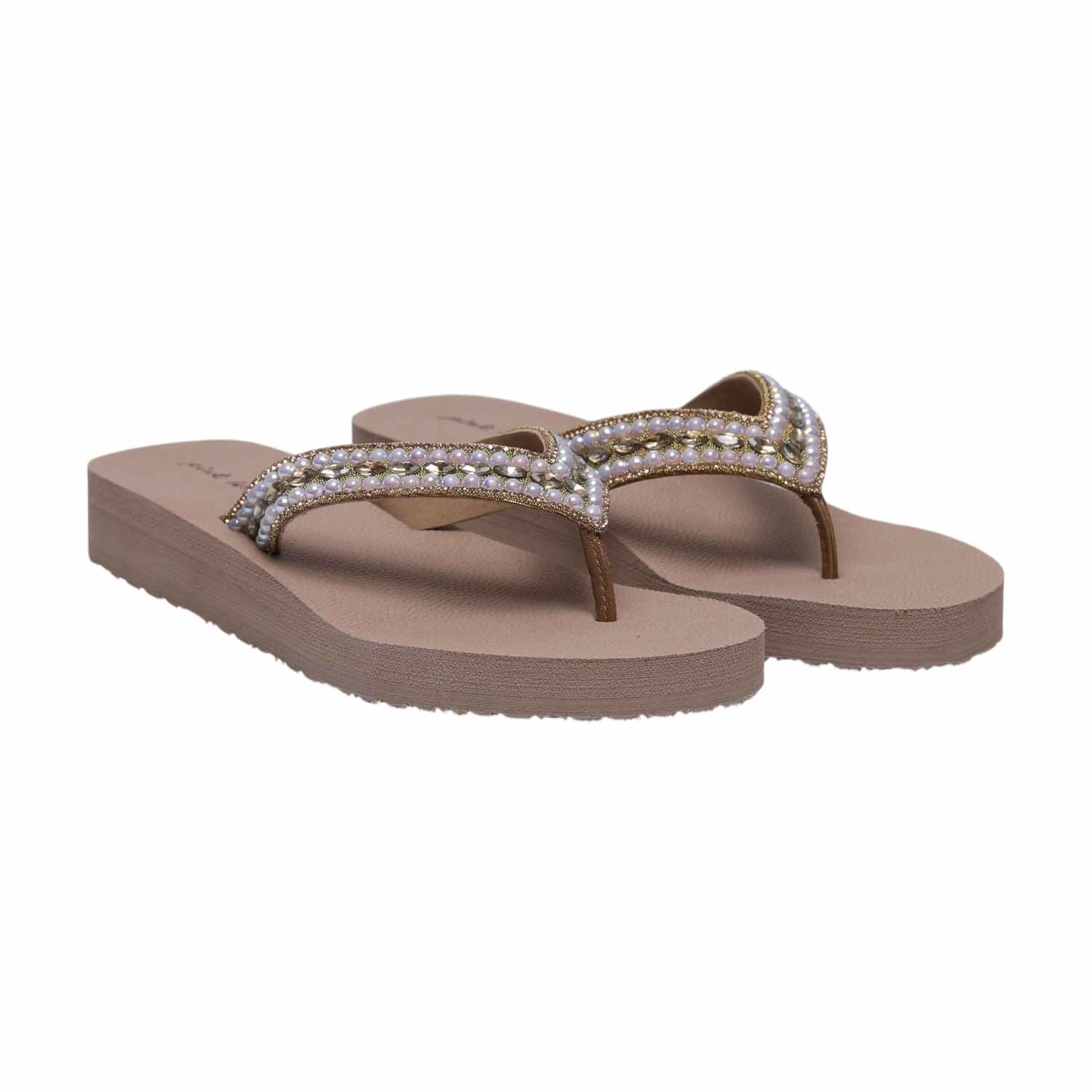 Brown Coloured Thongs with Pearl Embellishments for Women