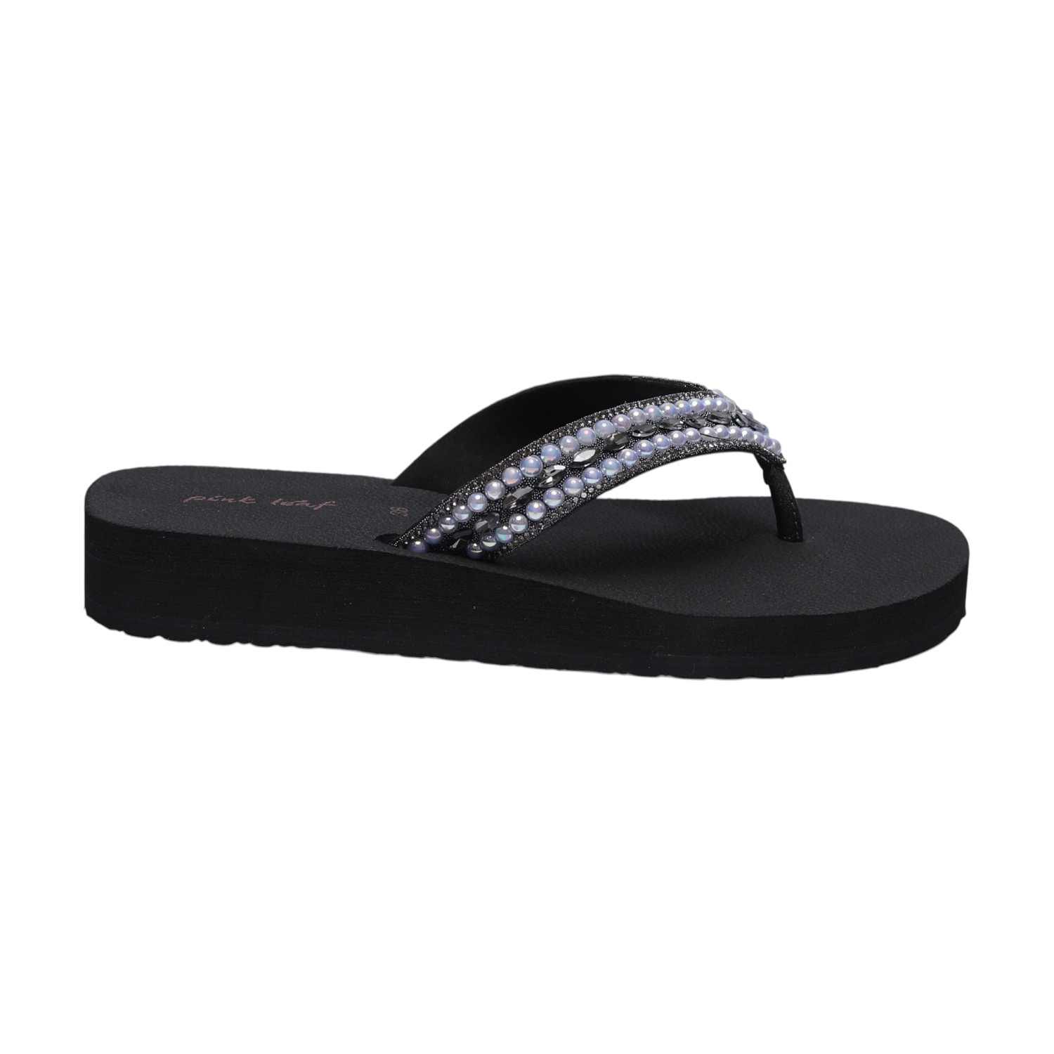 Women Black Pearl Thong Flats