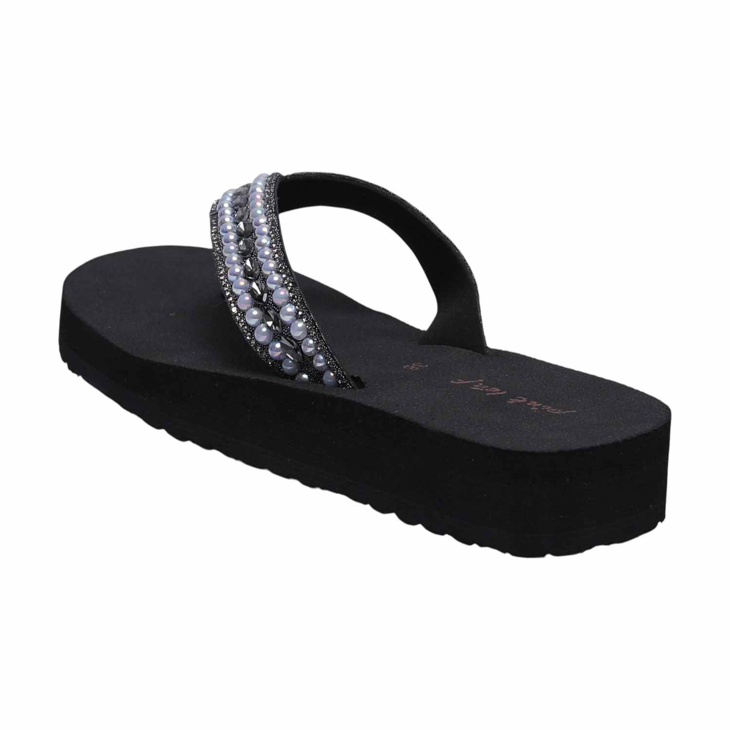 Women Black Pearl Thong Flats