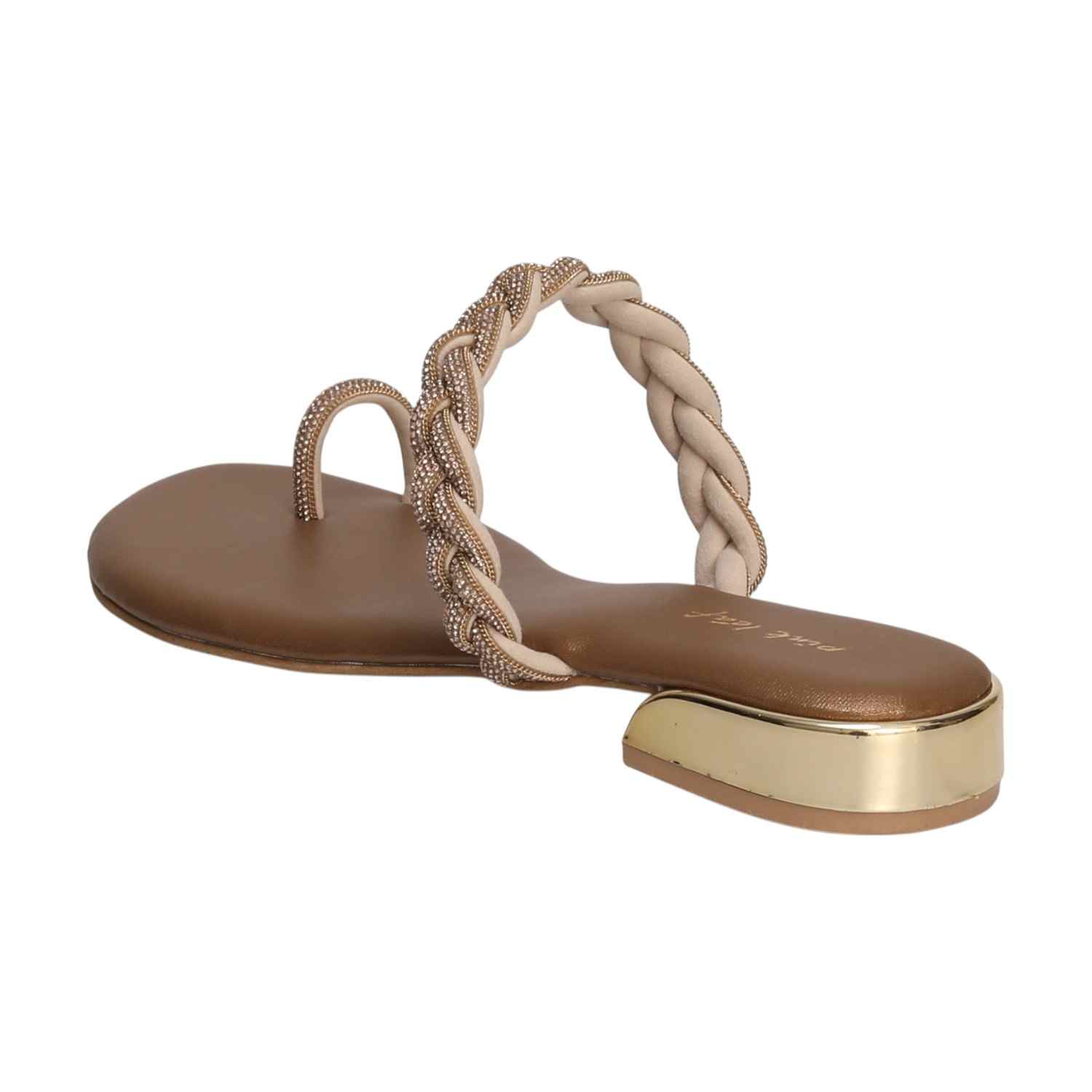 Elegant Bronze Braided Toe Ring Sandals with Gold Accent Heels -Women