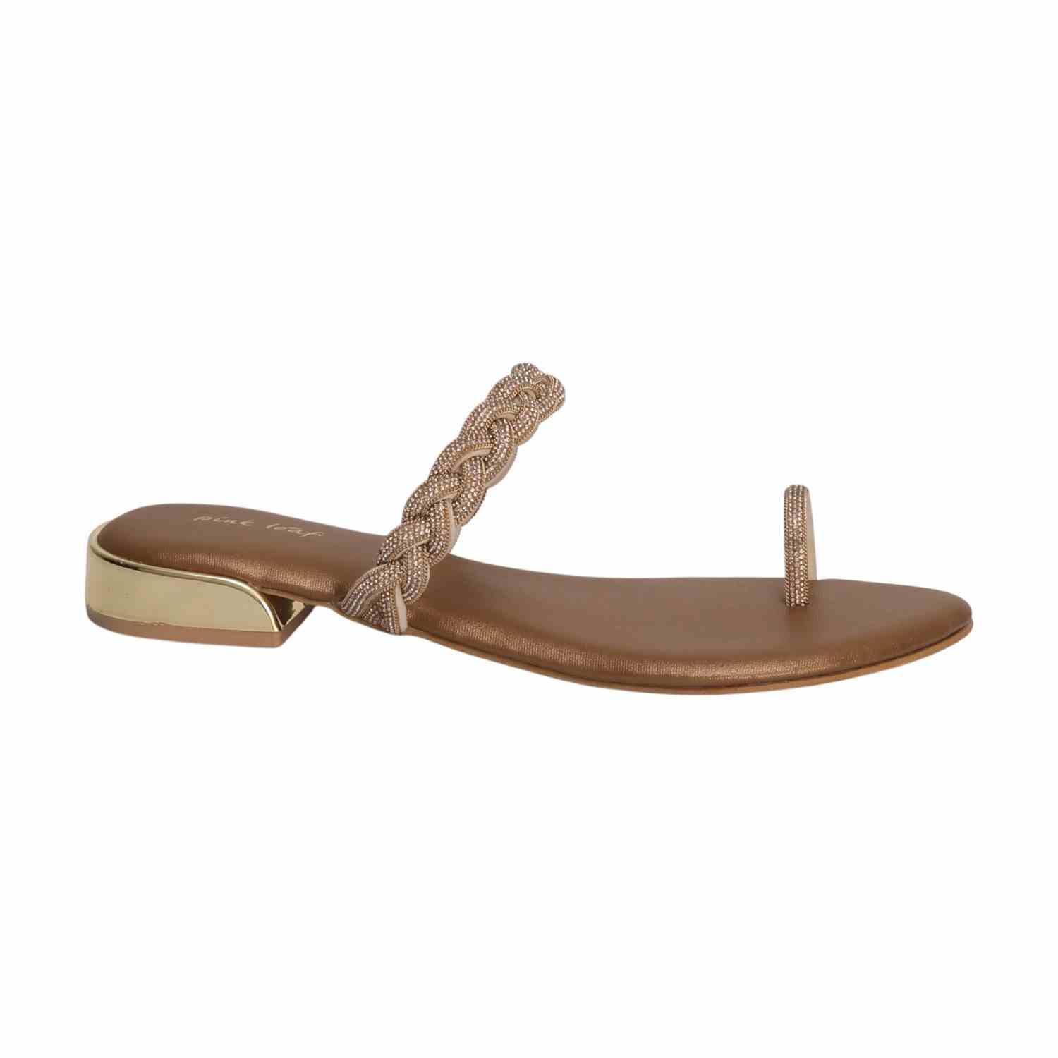 Elegant Bronze Braided Toe Ring Sandals with Gold Accent Heels -Women