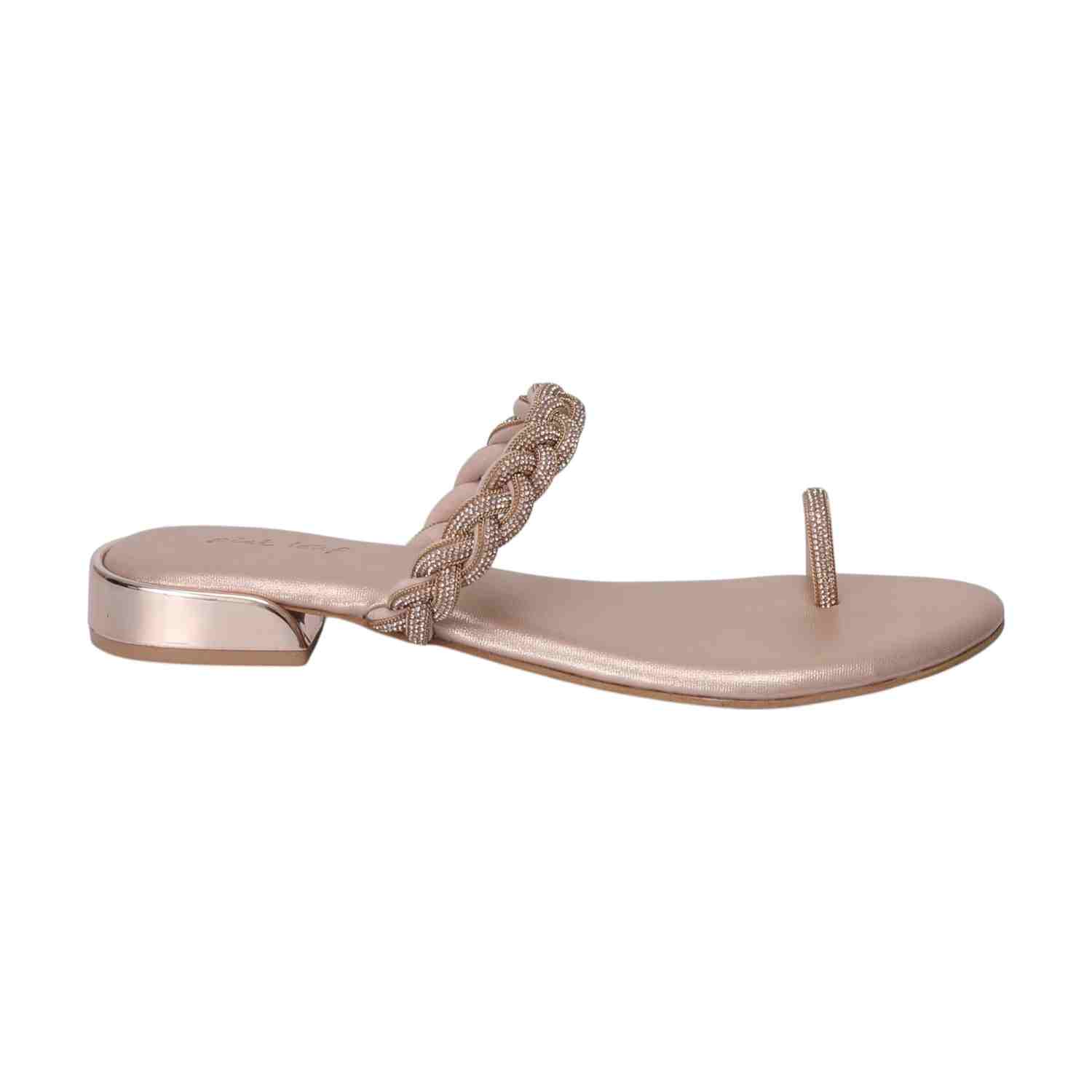 Elegant Peach Braided Toe Ring Sandals with Rose Gold Accent Heels - Women