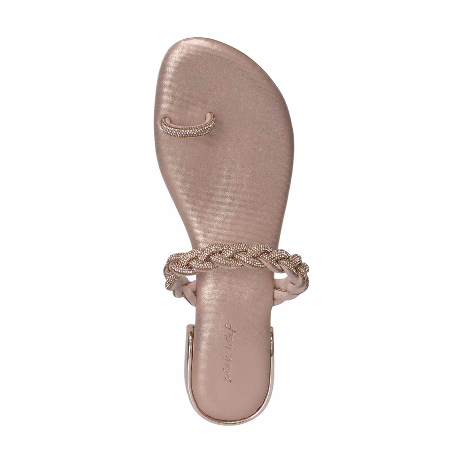 Elegant Peach Braided Toe Ring Sandals with Rose Gold Accent Heels - Women