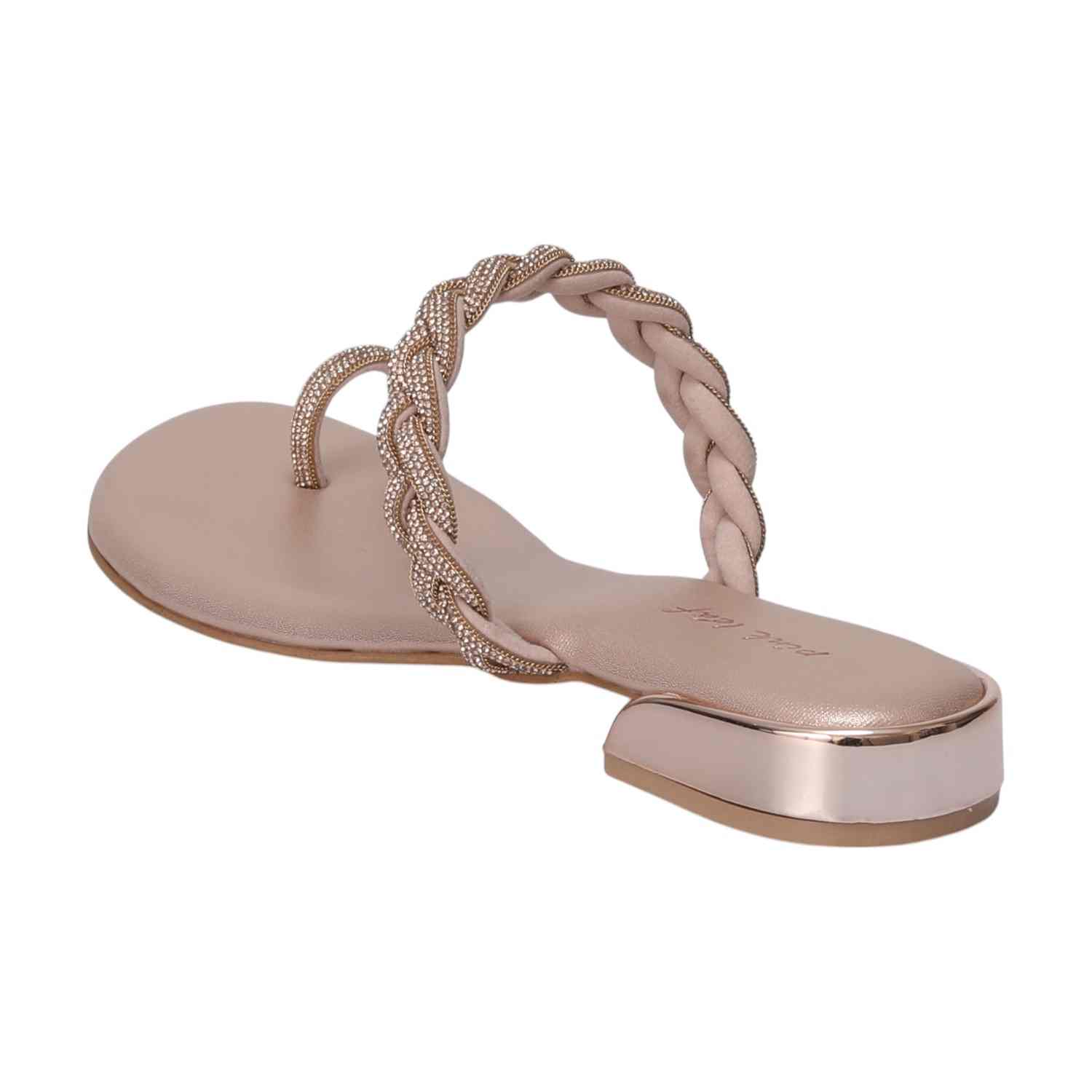 Elegant Peach Braided Toe Ring Sandals with Rose Gold Accent Heels - Women