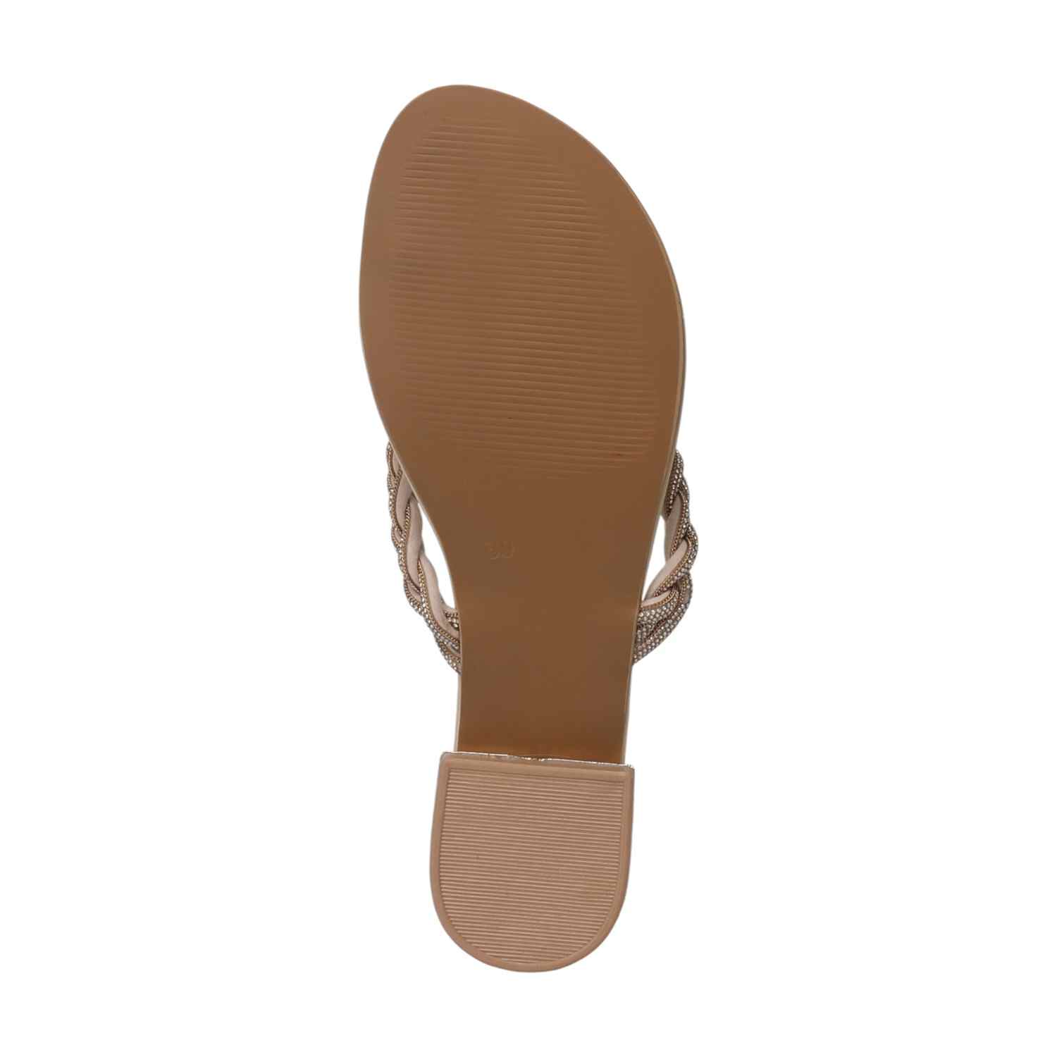 Women Beige Braided Thong Chappal with Gold Heel Detail